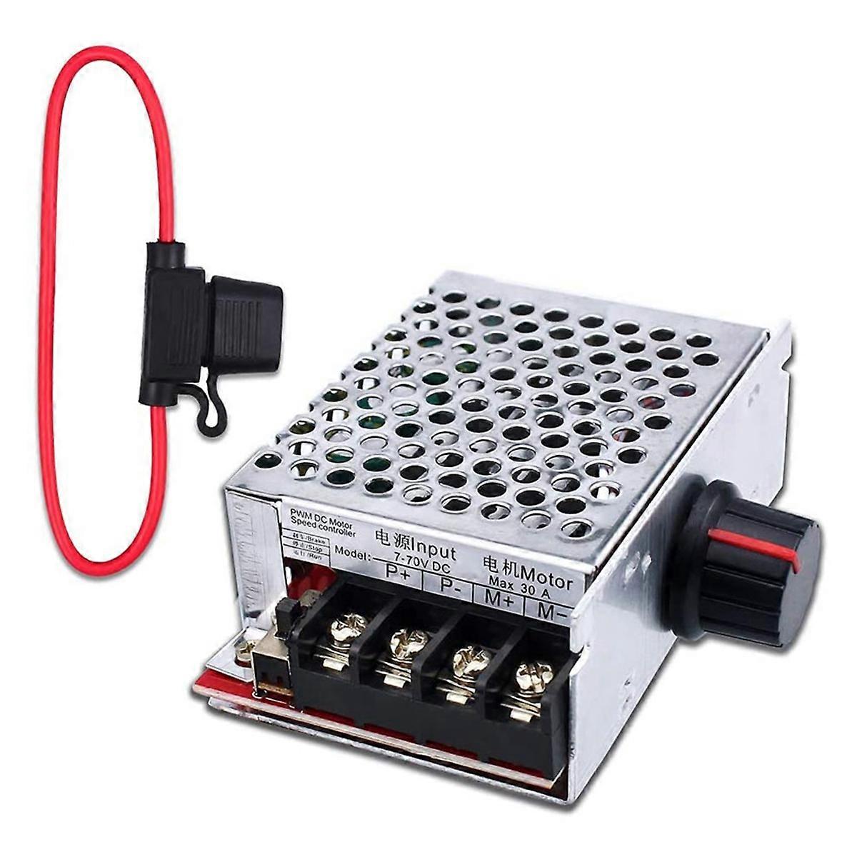 Contrôleur de vitesse de moteur CC PWM 7-70 V 30 A, interrupteur de commande 12 V 24 V 36 V 48 V avec fusible 30 A