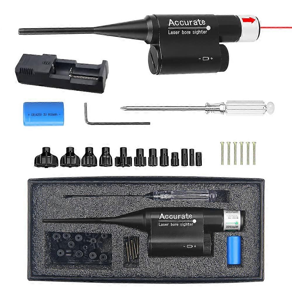 Bore Sight Kit Red Green Dot BoreSighter with 12 Caliber Adapters for Accurate Firearm Alignment