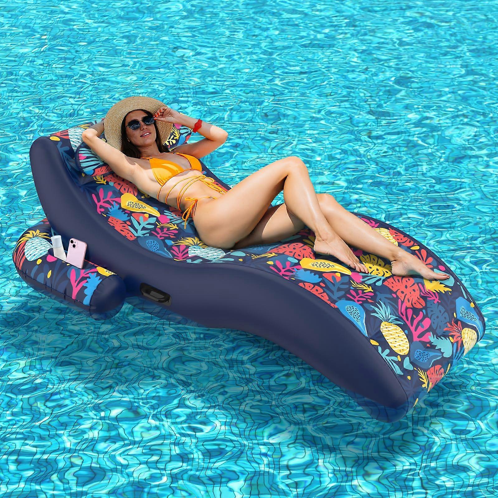 "Inflatable Pool Floats Set for Adults, 2-in-1 Pool Chair with Cup Holder, Tanning Lounger for Living Room"