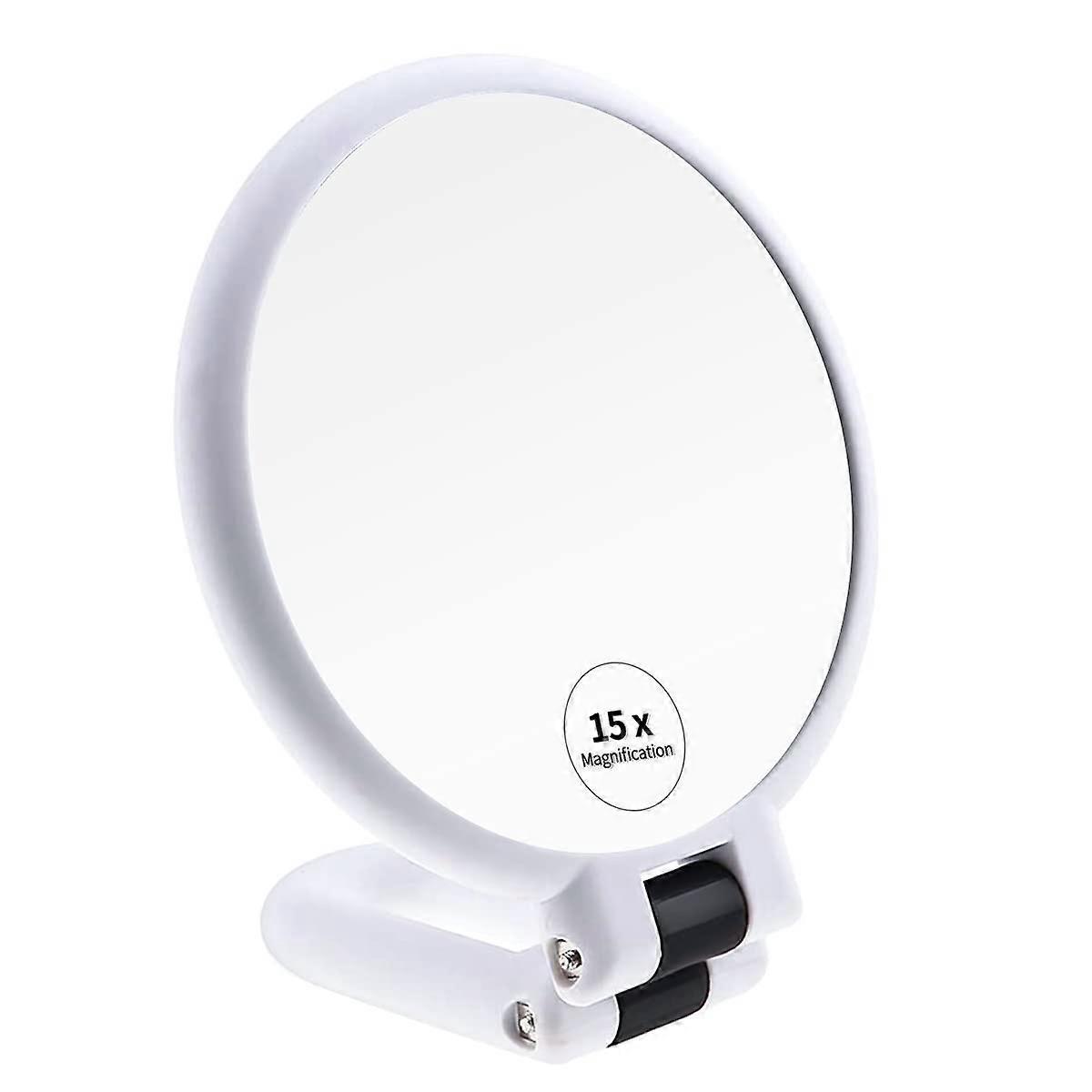 1x 15x enlargement mirror , Foldable handle double -side travel mirror , 1x 15x enlargement hand mirror travel table table for women (white)