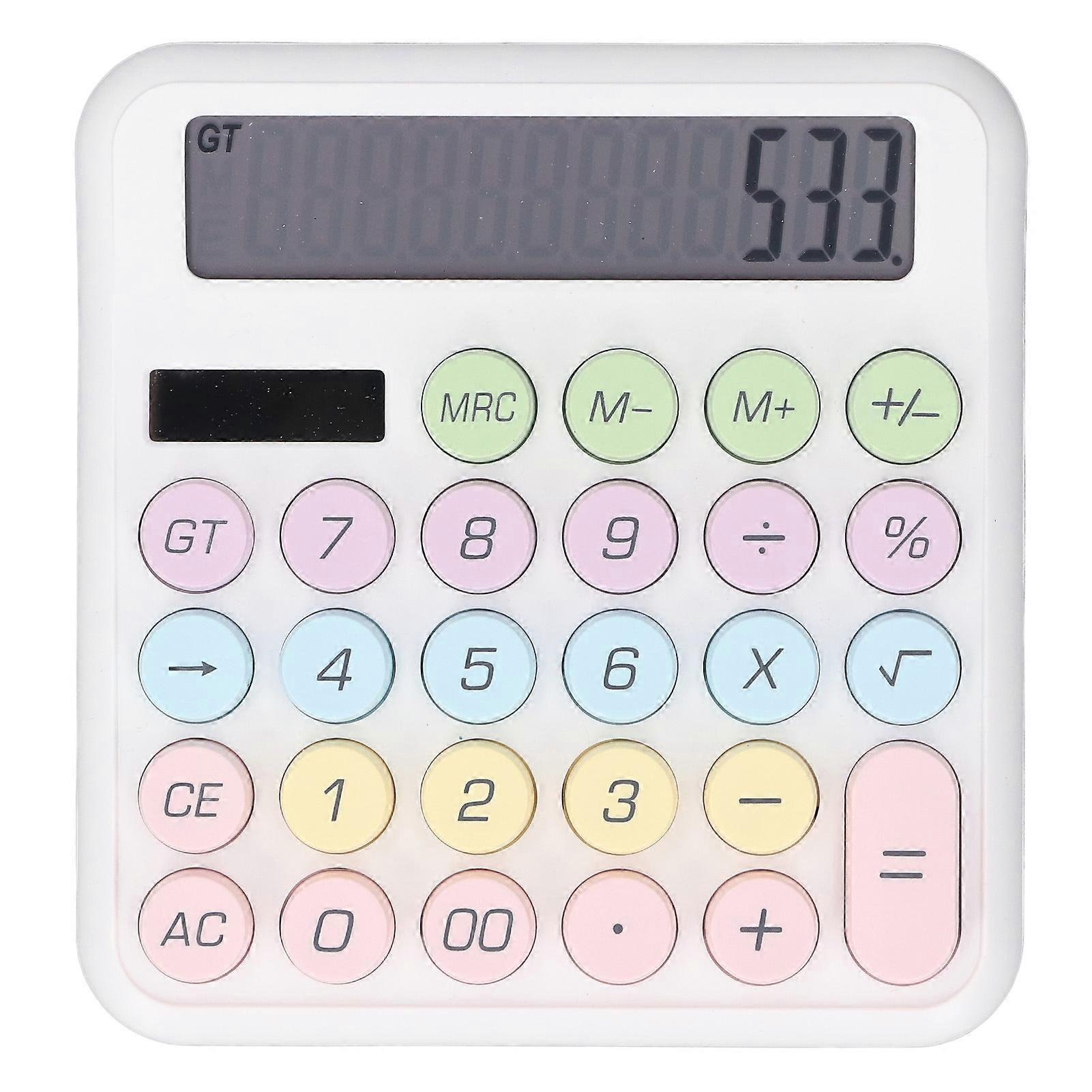 Solar Battery Powered 12 Digit 5 Inch LCD Display Round Large Keys Portable Calculator for Girls Kids Office