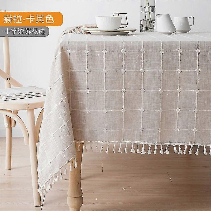 Nappe Rectangle Nappe Toile de Table Coton Lin Ride Free Tassel Nappes Housse de Table Lavable