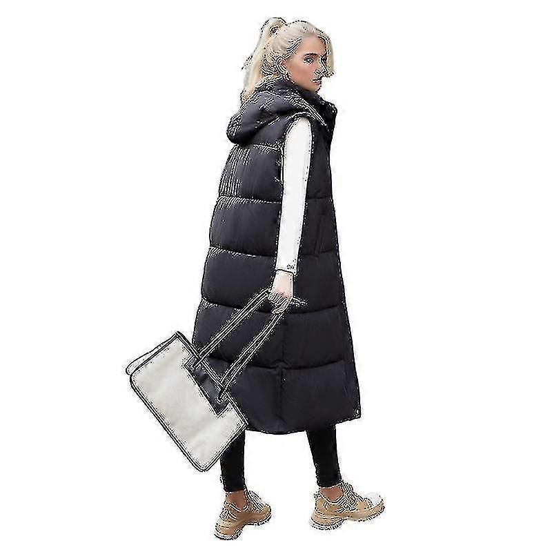 Lång väst Kvinnor Höst Och Vinter Lös Ärmlös Fjäder Bomullsjacka Varm Kappa Väst Damkläder