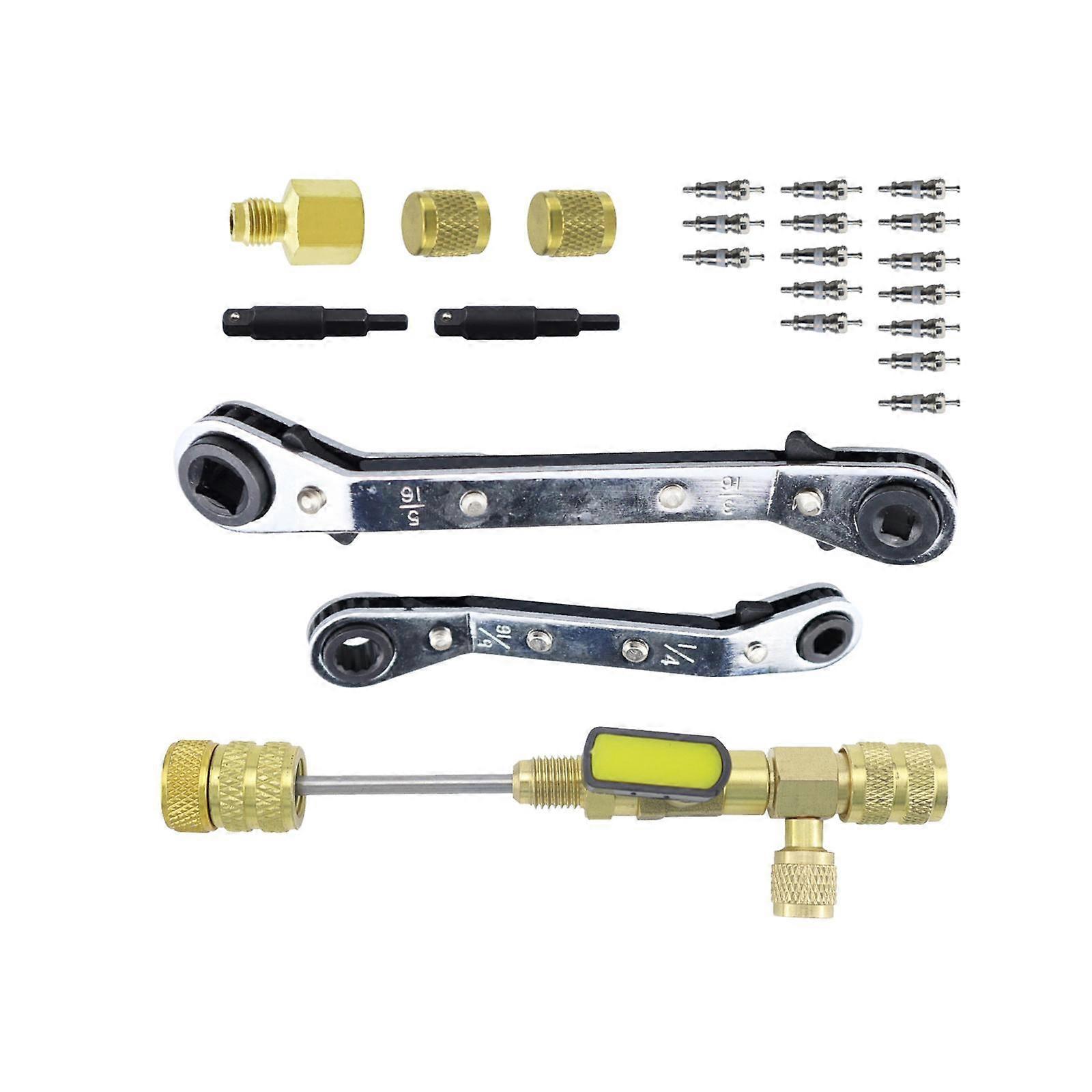 23Pcs Air Conditioning Valve Core Removal Tool Brass with Hex Bit Adapter