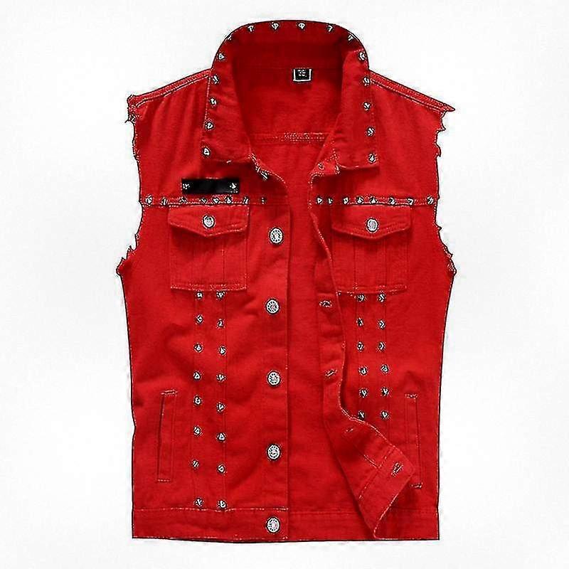 Men's Sleeveless Denim Vest with Rivets in Punk Style