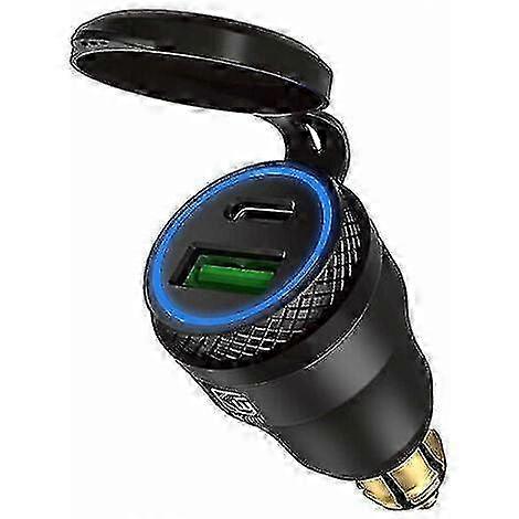 Motorcycle Usb Cigarette Lighter Adapter Dual Usb Socket 12v Pd 3.0 And Qc 3.0 For Bmw Motorcyclelight Blue Black Shell)
