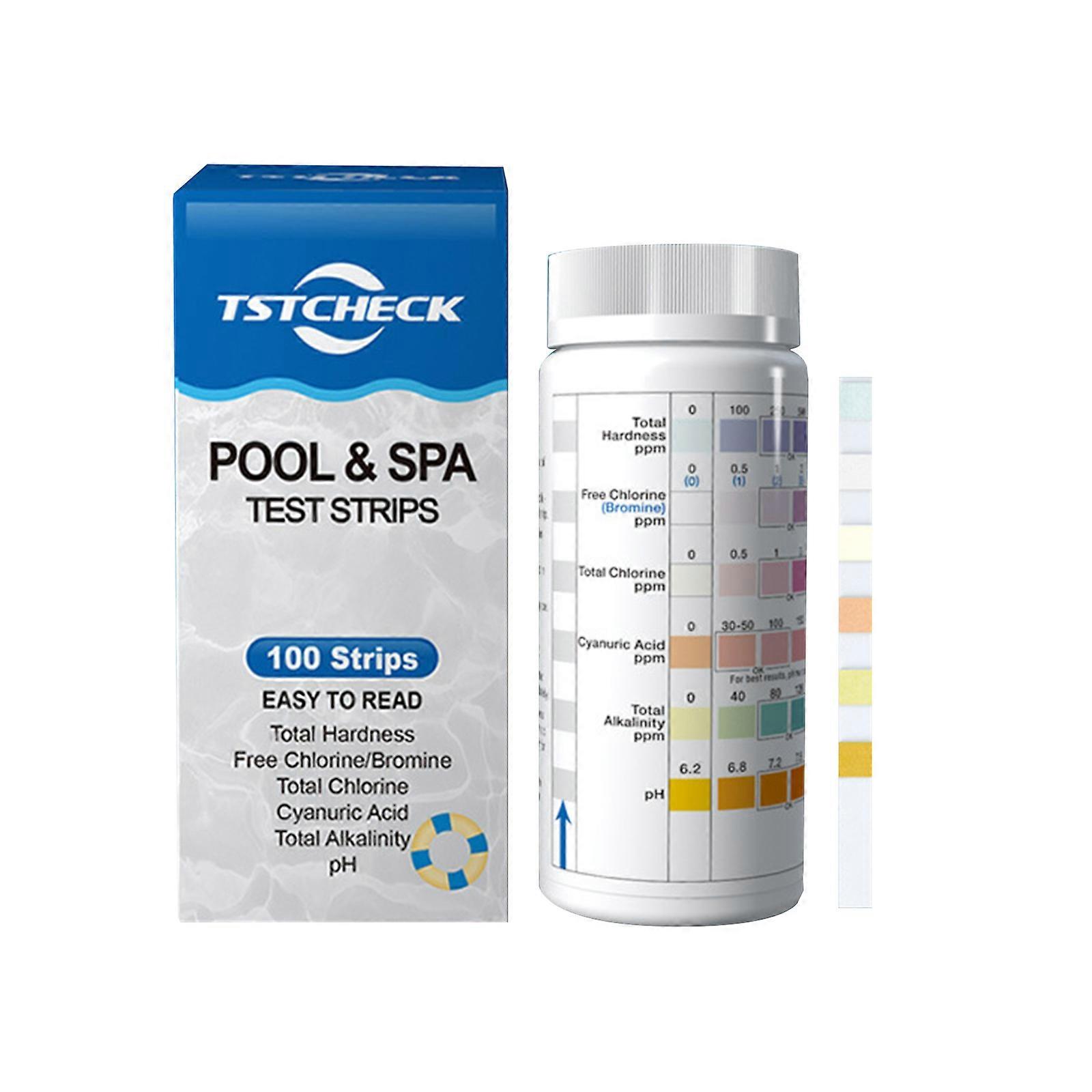 YC007 Pool Test Strips 7 in 1 Testing Kit for Total Hardness, Free Chlorine, Total Chlorine, Cyanuric Acid, Total Alkali Multicolor