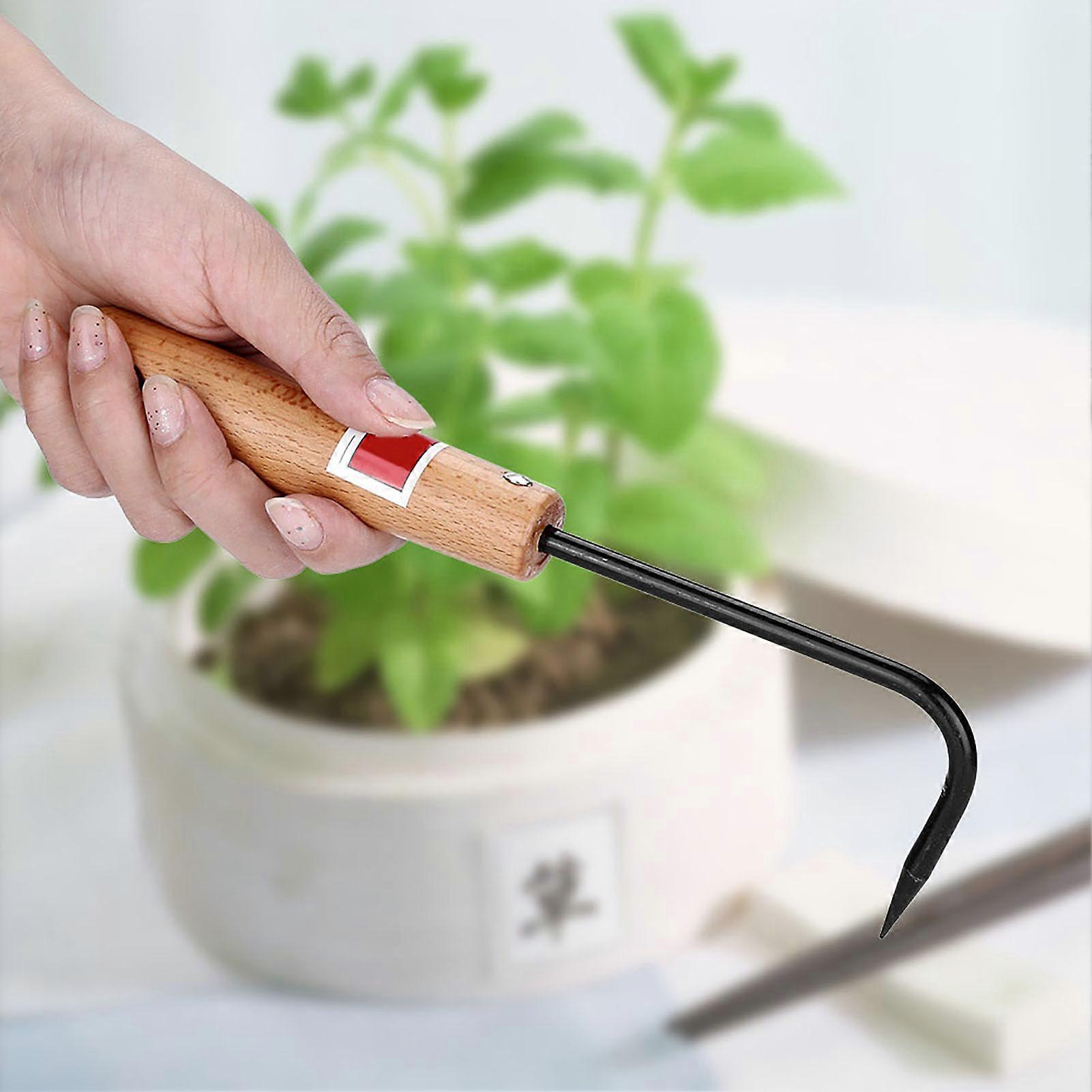 Bonsai Hook Sturdy Manganese Steel Gardening Hook Handle Bonsai Root Hook with Comfortable Wooden Handle Cutter Tools