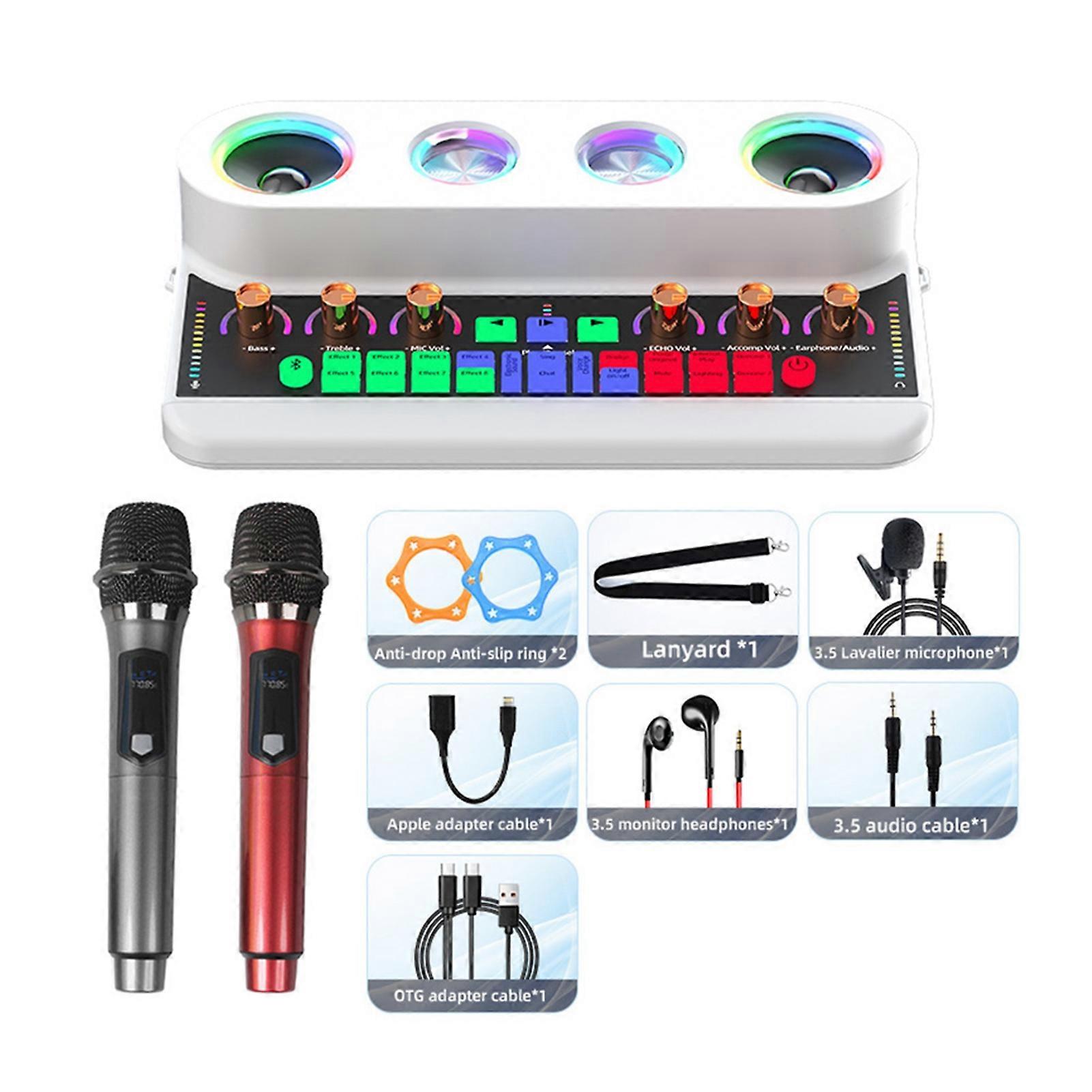 Sound Card & o Podcast Equipment Portable Karaoke Machine Multifunctional Rechargeable BT Sound Card Electric Sound Broadcast Equipment with DSP