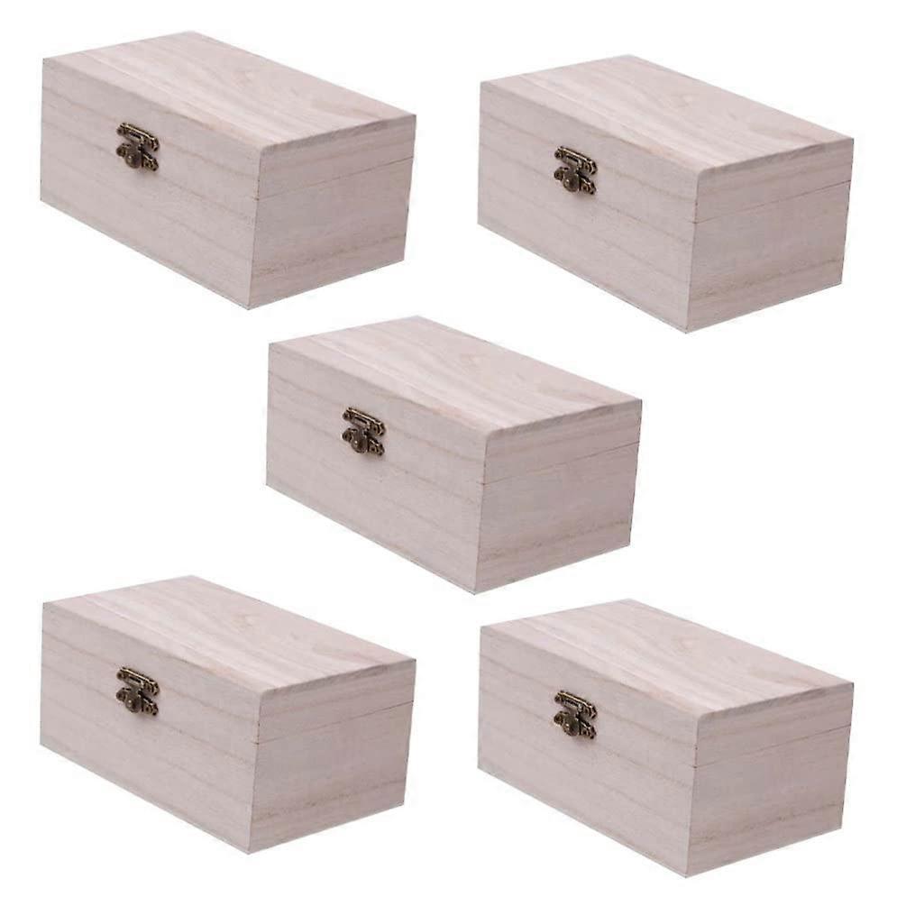 Unfinished Wooden Craft Boxes 5-Pack with DIY Hinged Lid, 4.7x2.7x1.9 Inches, Ideal for Craft Projects and Storage