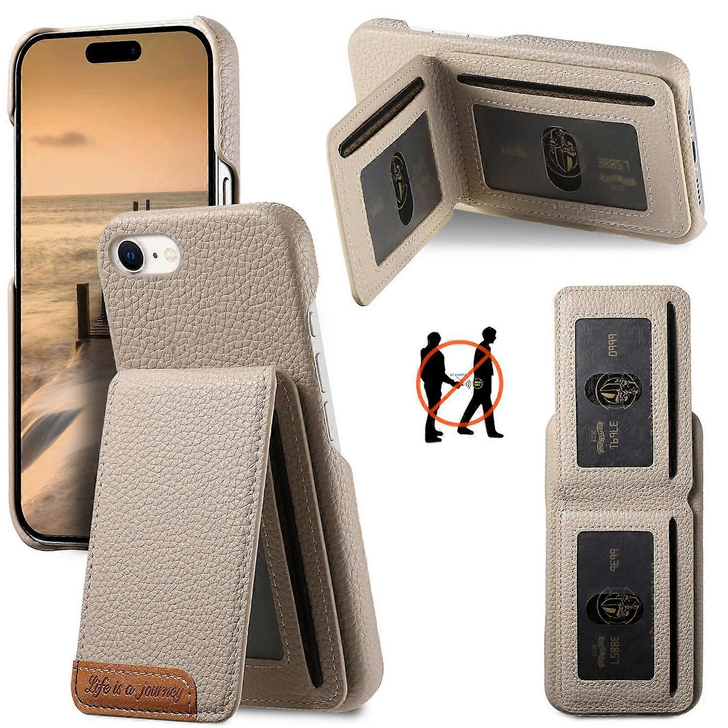 For iPhone 16e Case RFID Blocking Card Holder Litchi Texture Leather Back Cover