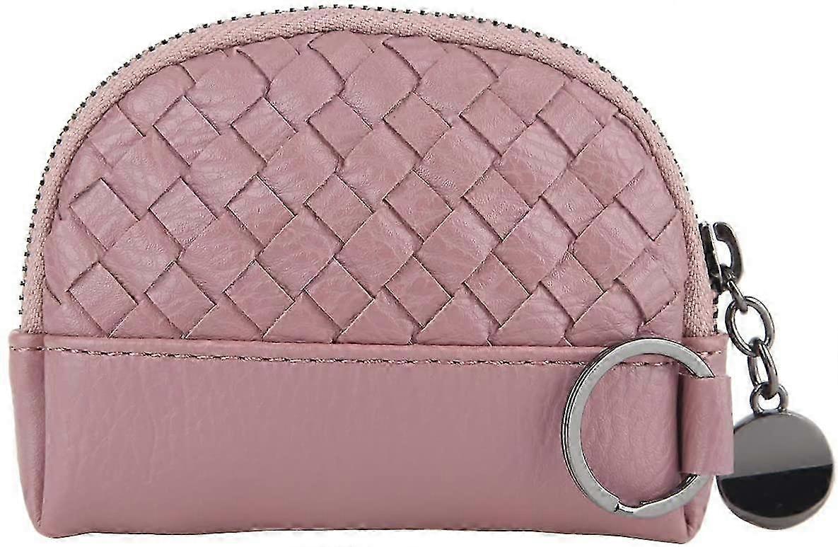 Cartera tejida para monederos de mujer con cremallera rosa