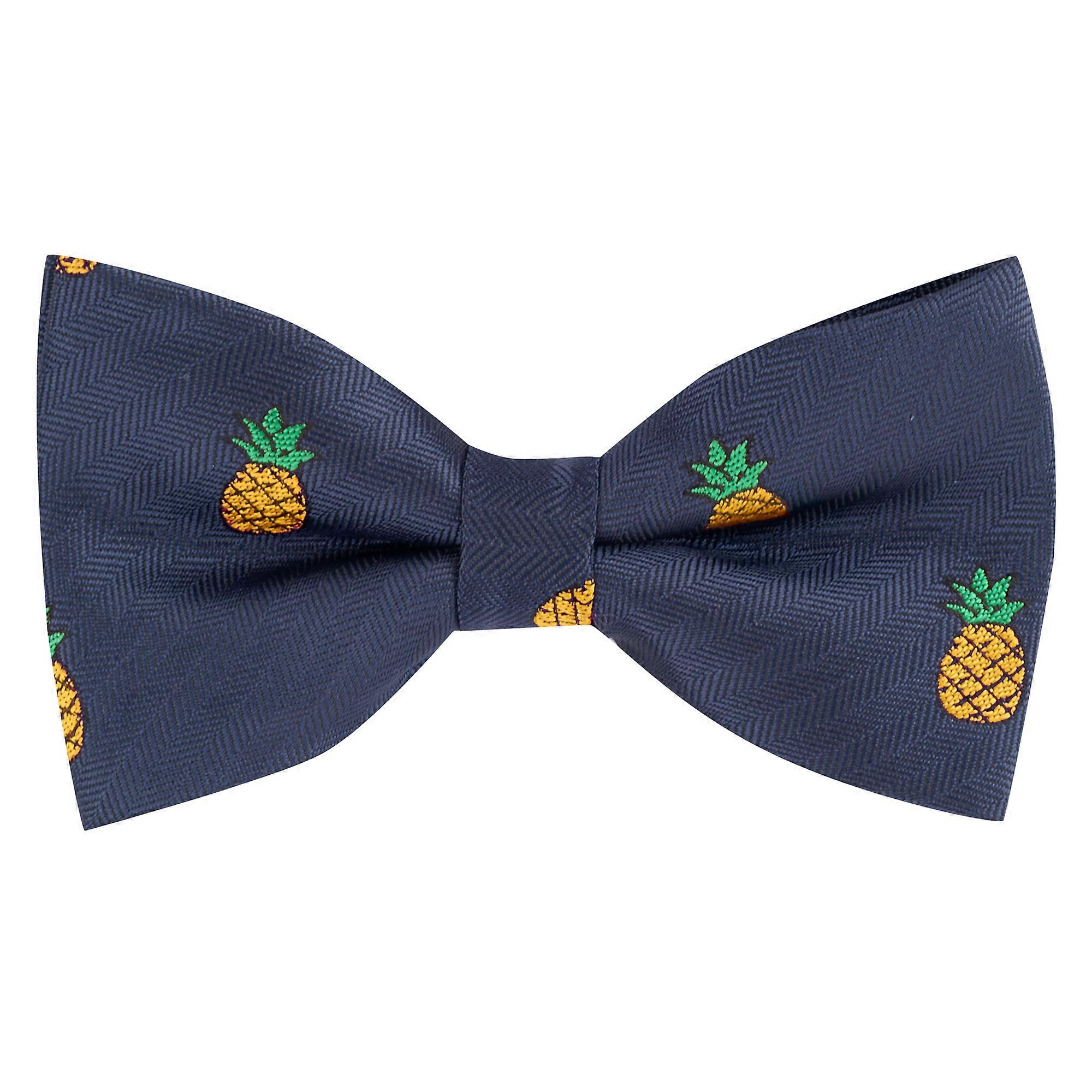 Navy Blue Pineapple Herringbone Bow Tie
