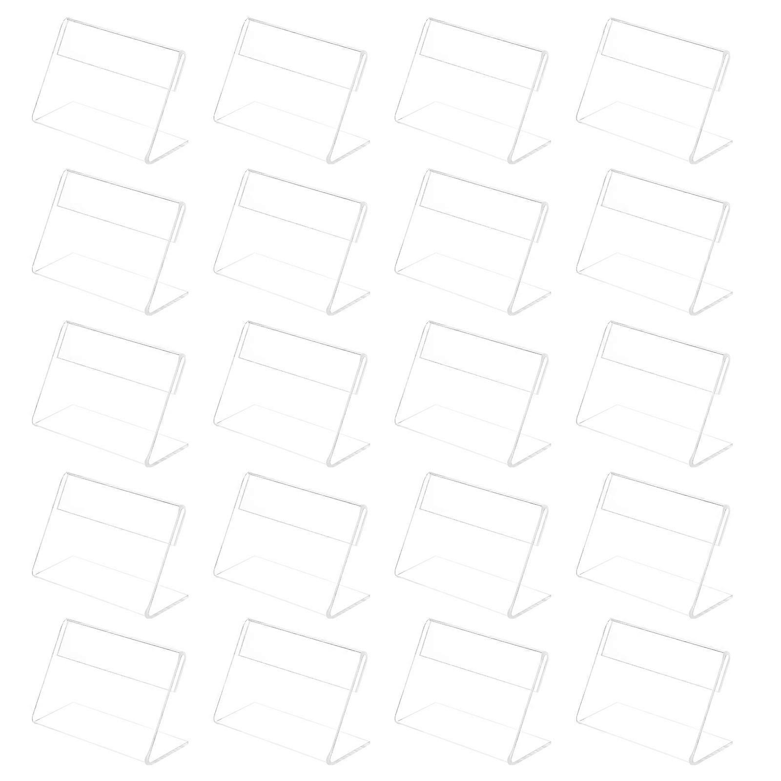 ARTIBETTER 20pcs Acrylic Sign Display Holder for Price Name Cards Rack Label Slanted Tag Stand