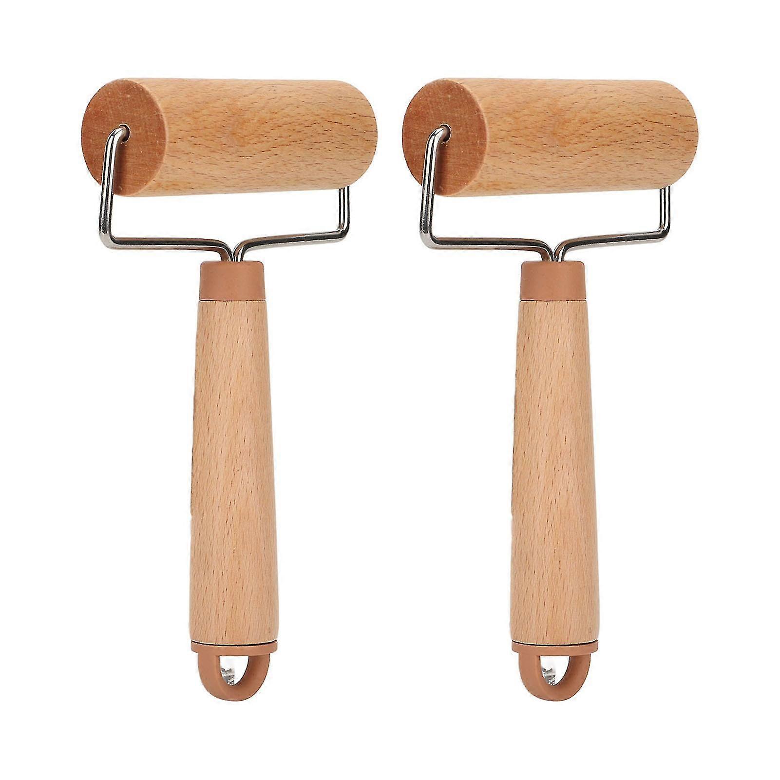 2Pcs Small Wooden Rolling Pin - 360° Rotation & Ergonomic Handle for Pizza Dough