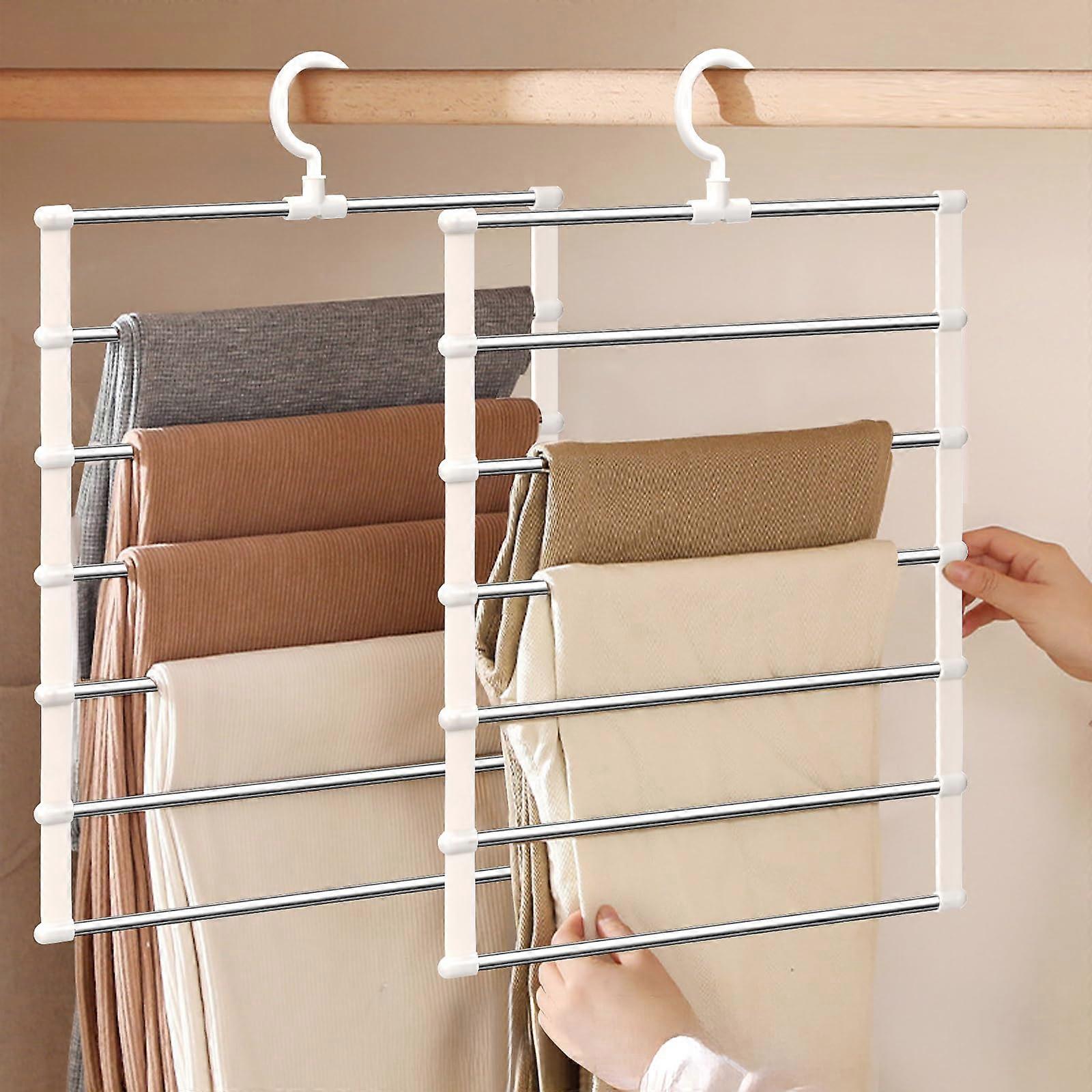 Set of 2 Foldable Trouser Hangers, Space Saving Trouser Hangers for Trousers, Skirts, Scarves, Ties, Belts, Bed Sheets