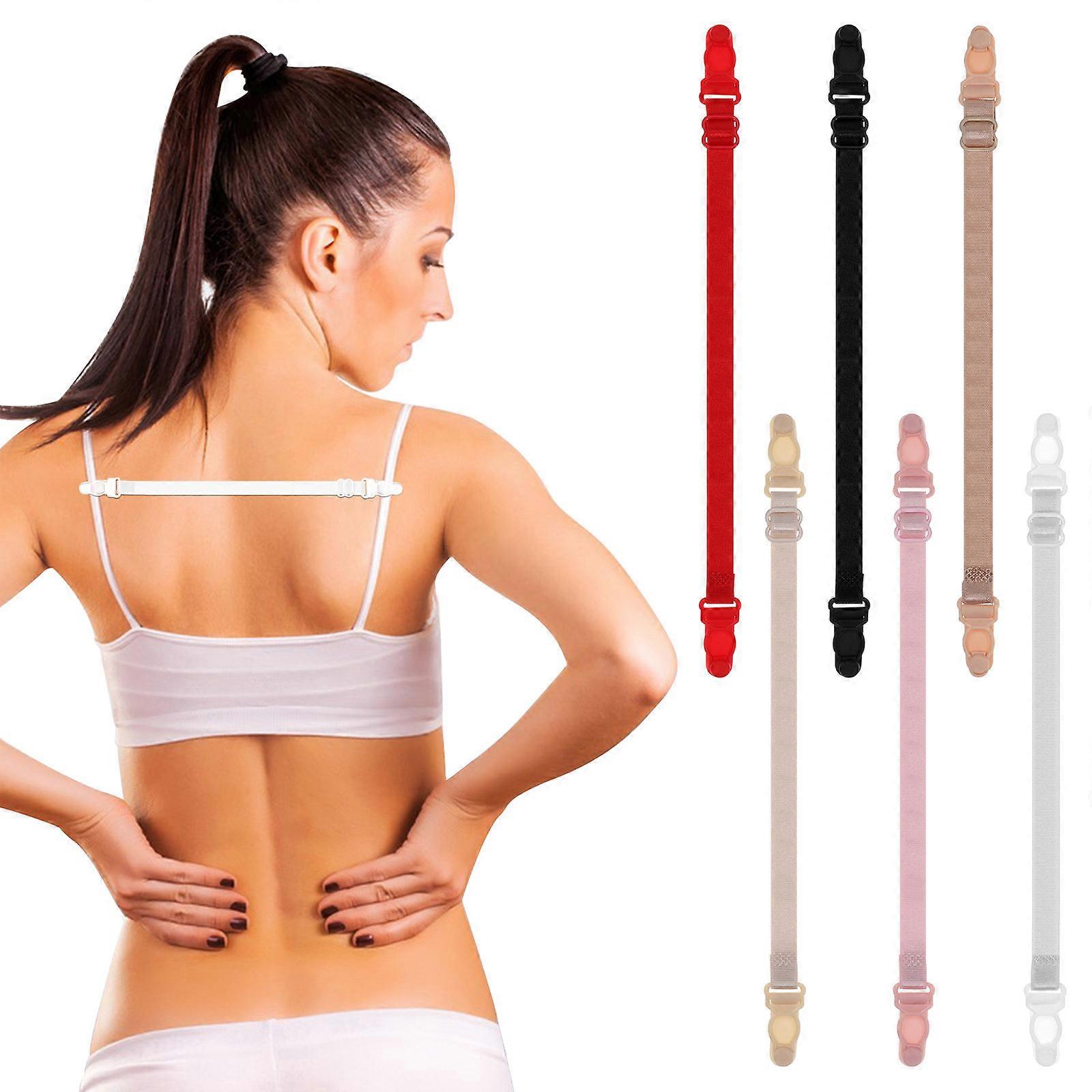 Adjustable Clip Straps Women Anti-Slip Bra Strap Holder For Running Daily Use Black Polyester 6Pcs/Set