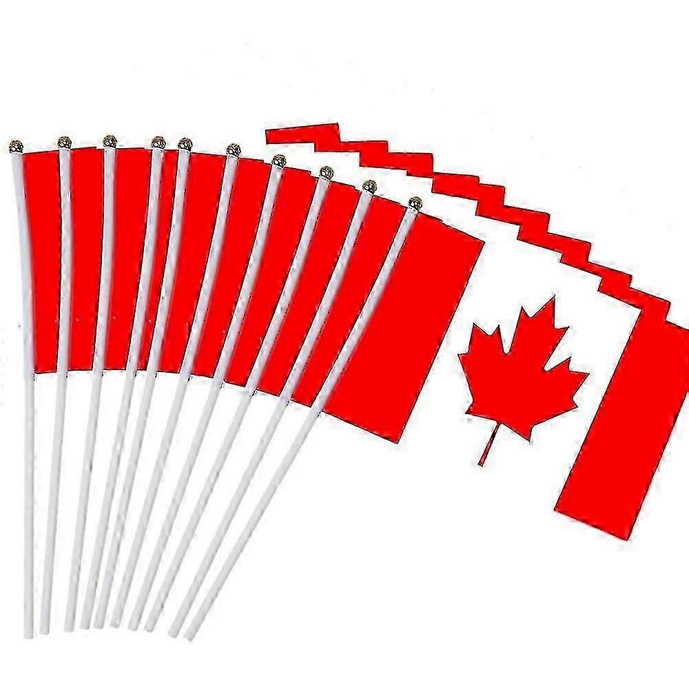 14x21cm 10pcsカナダ手振り旗14 * 21cmプラスチック旗竿付きカナダの小さな国旗Nc011_lucky_b-Yogo