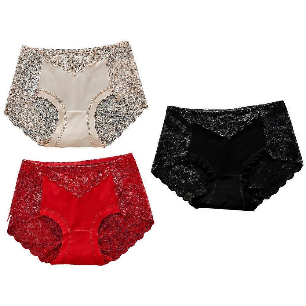 Lace Underpants for Women Comfortable Underpants Casual Use Nude XXXL 3Set