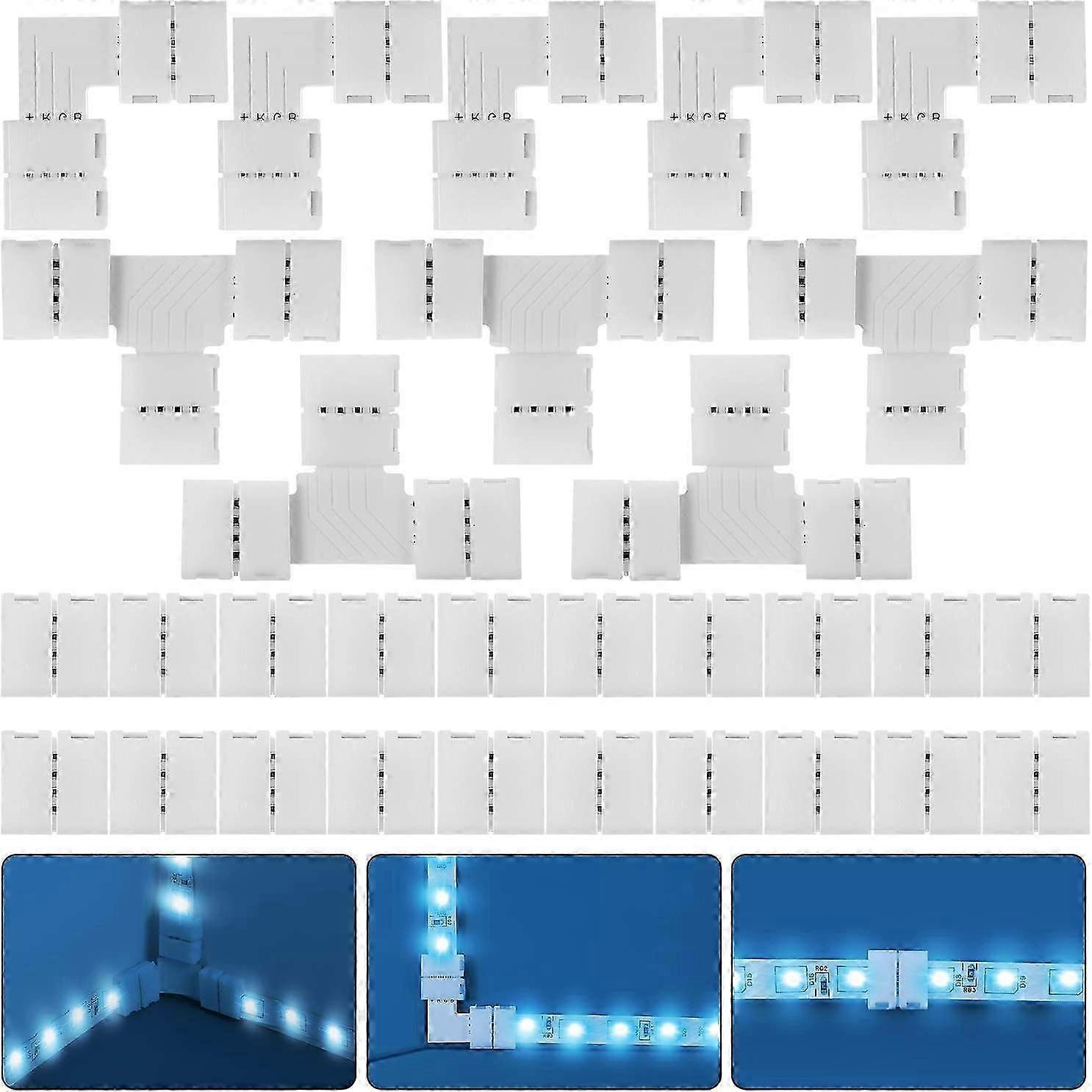 30 Pieces Complete RGB LED Strip Connector Kit, 4 Pin 10 mm Solderless Adapter Extension Suitable for SMD 5050 LED Strip, 20 Gapless Connect
