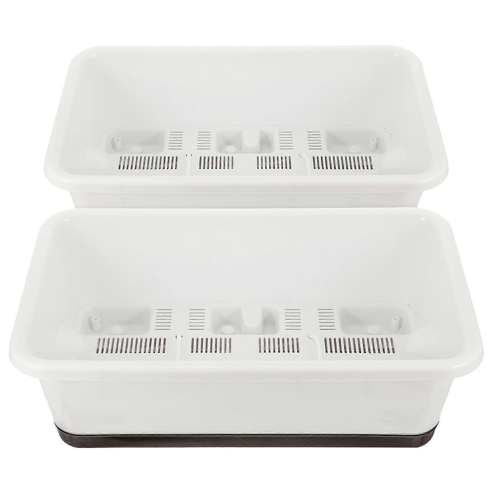 Outdoor Flower Pots Rectangular Shape With Convenient Watering .00X26.00X15.00CM White 2Pcs