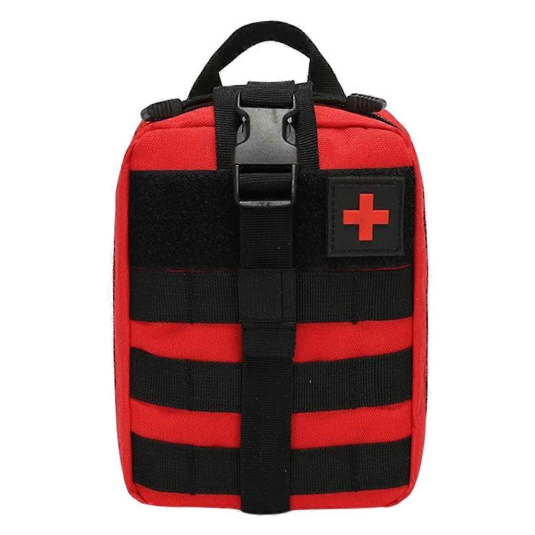 First Aid Molle Bag Removable Emergency Backpack for Camping and Hiking, Red Color, Durable Material, Versatile Design