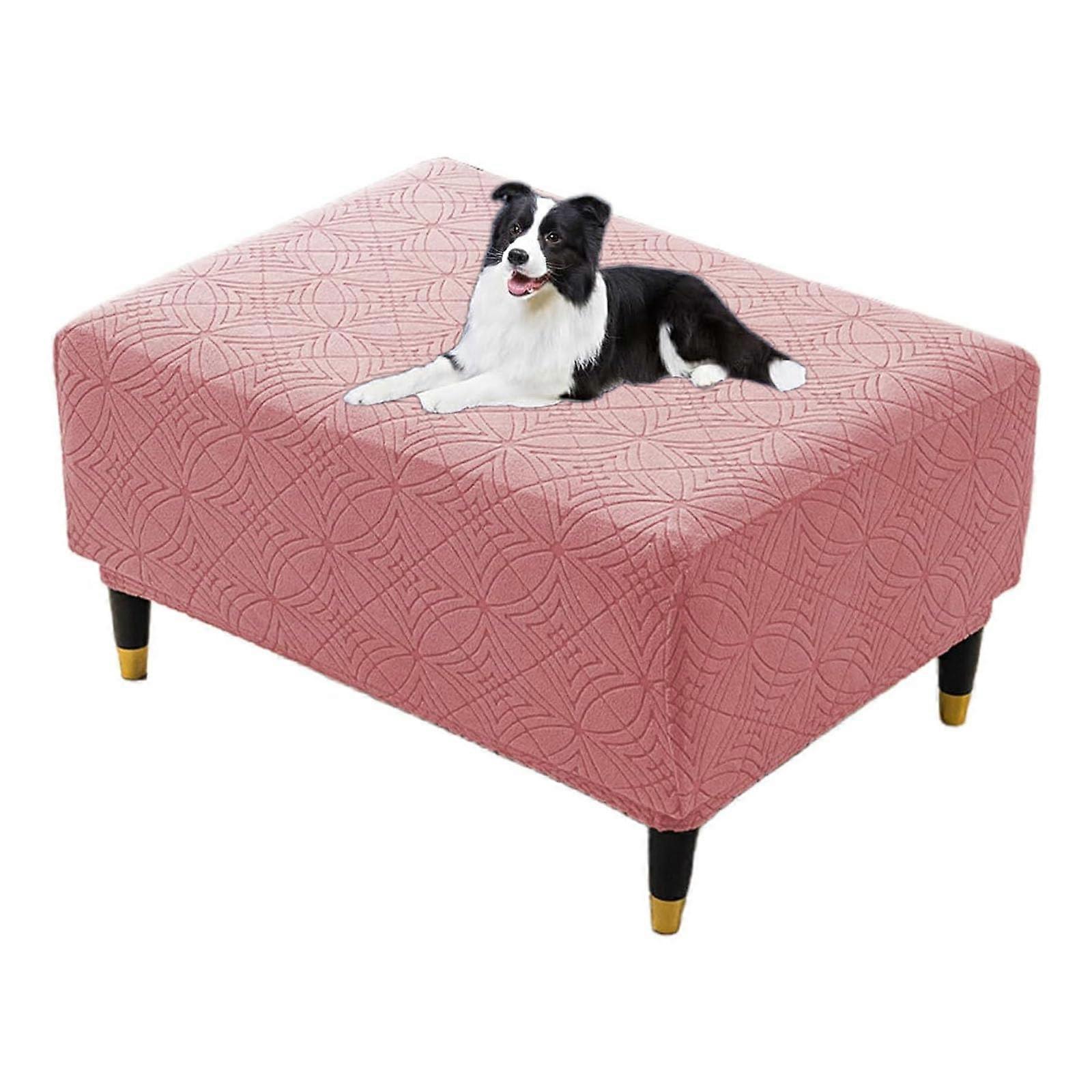 Ottoman Cover Rectangular, Stretchable, Foldable Elastic-Bottom Furniture Protector For Living Room, Pink, Size L