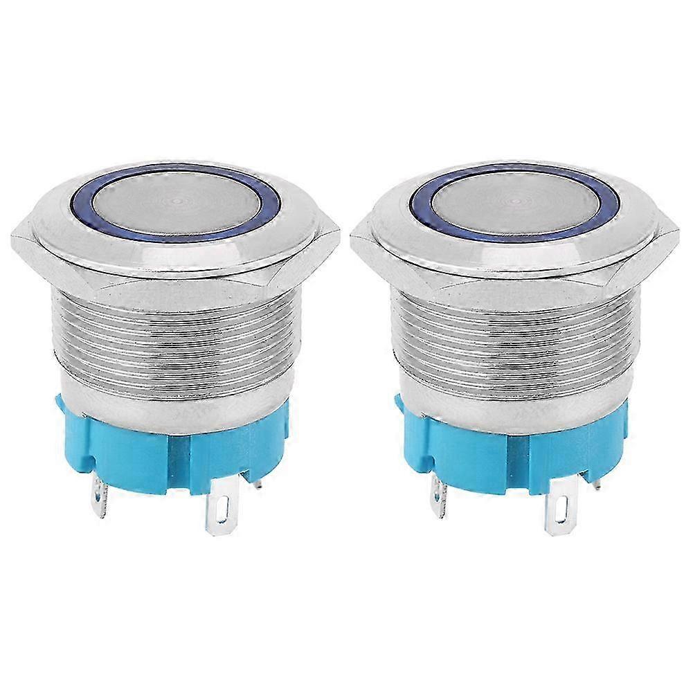 2PCS 4 Pin Self Locking Push Button Switch with Ring Light 22mm IP65 for Vehicle Modification (Blue 3-6VDC)