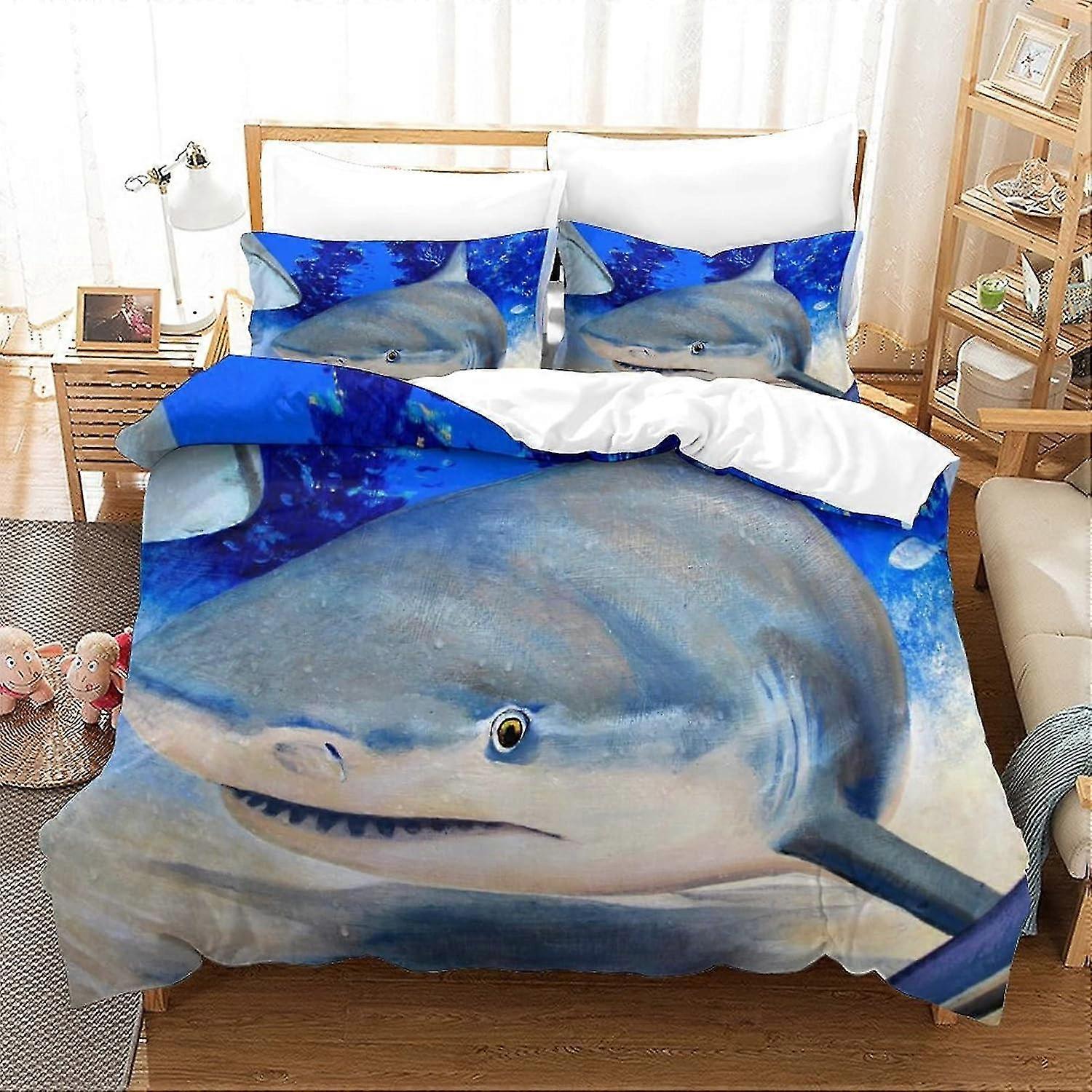 Shark Duvet Set 3 Pcs Bedding Quilt Cover Soft Hypoallergenic with Pillowcase Suitable for Children