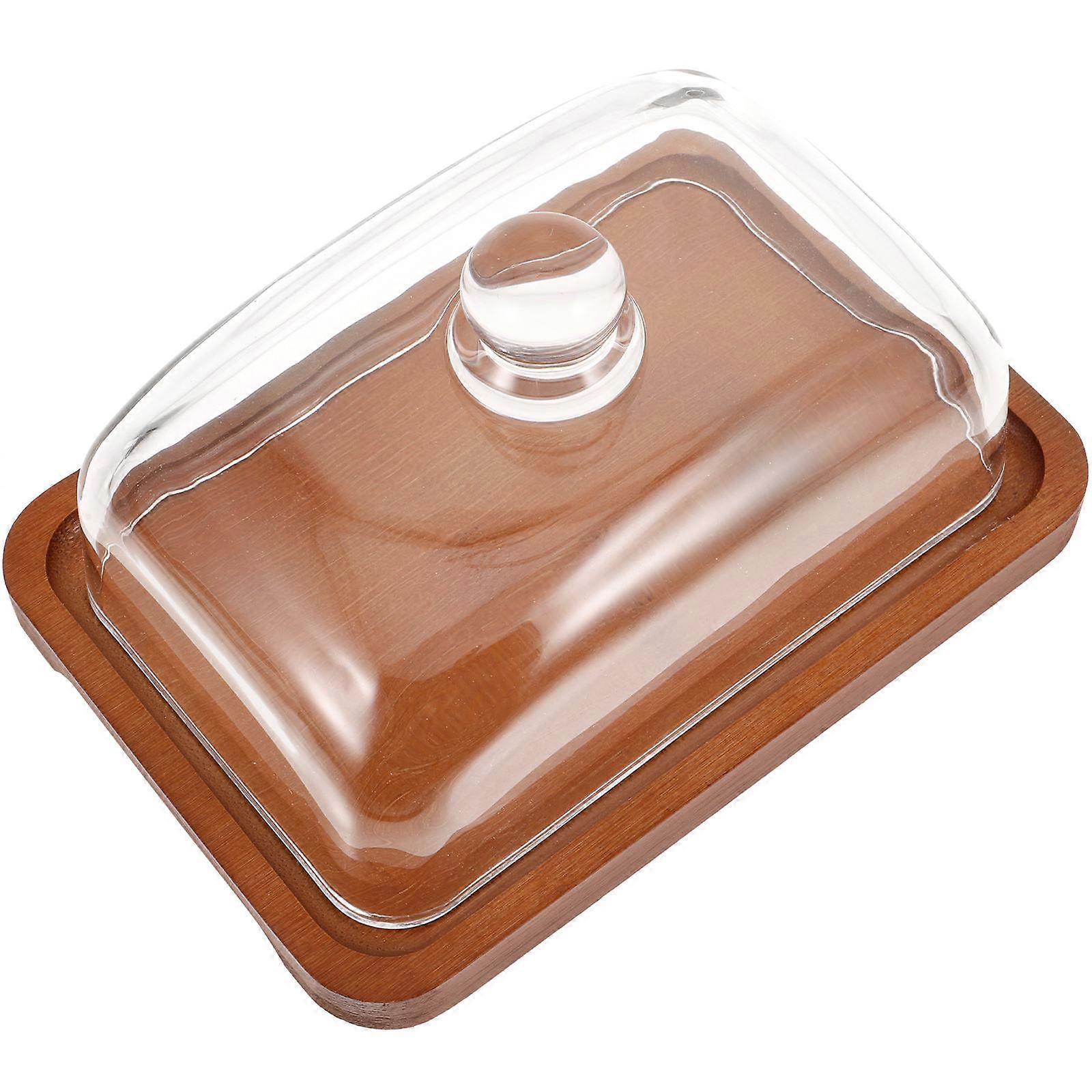 Serving Dishes With Lids Wood Butter Tray Dustproof Storage Plate 7.2×5×3.7in 1Pack