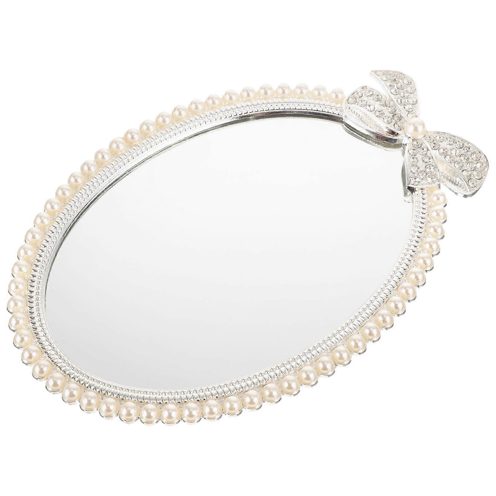 Table Makeup Mirror Chic Dressing Table Mirror Living Room Silver Oval 1Pcs