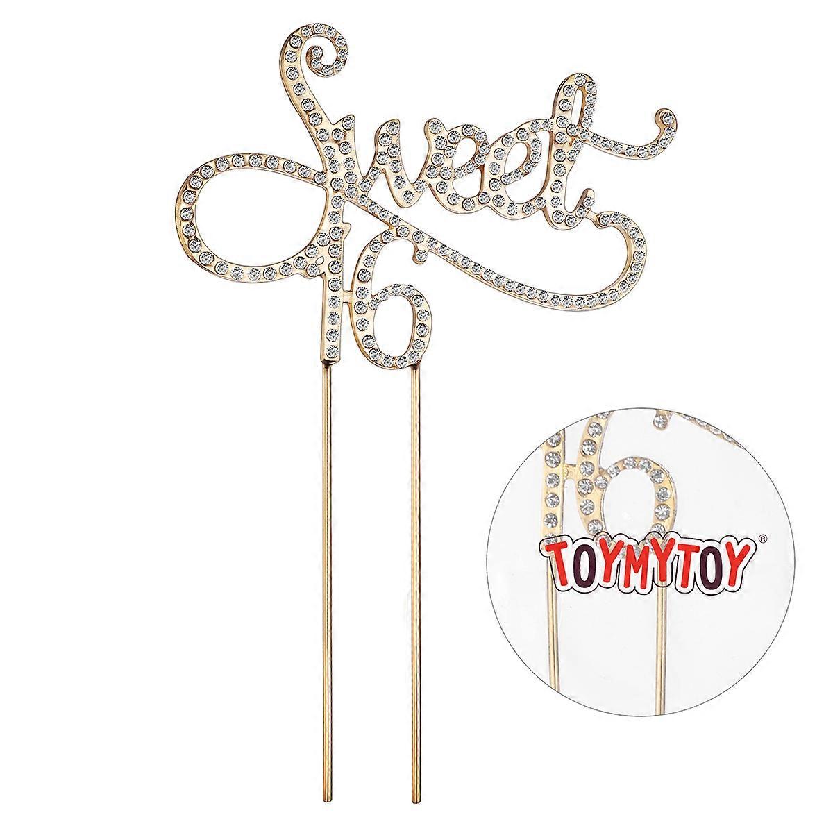 Happy Birthday Cake Toppers TOYMYTOY 1Pc Crystal Rhinestones Decorative Cake Topper for Party Golden 12.5 x 18.5 Cm
