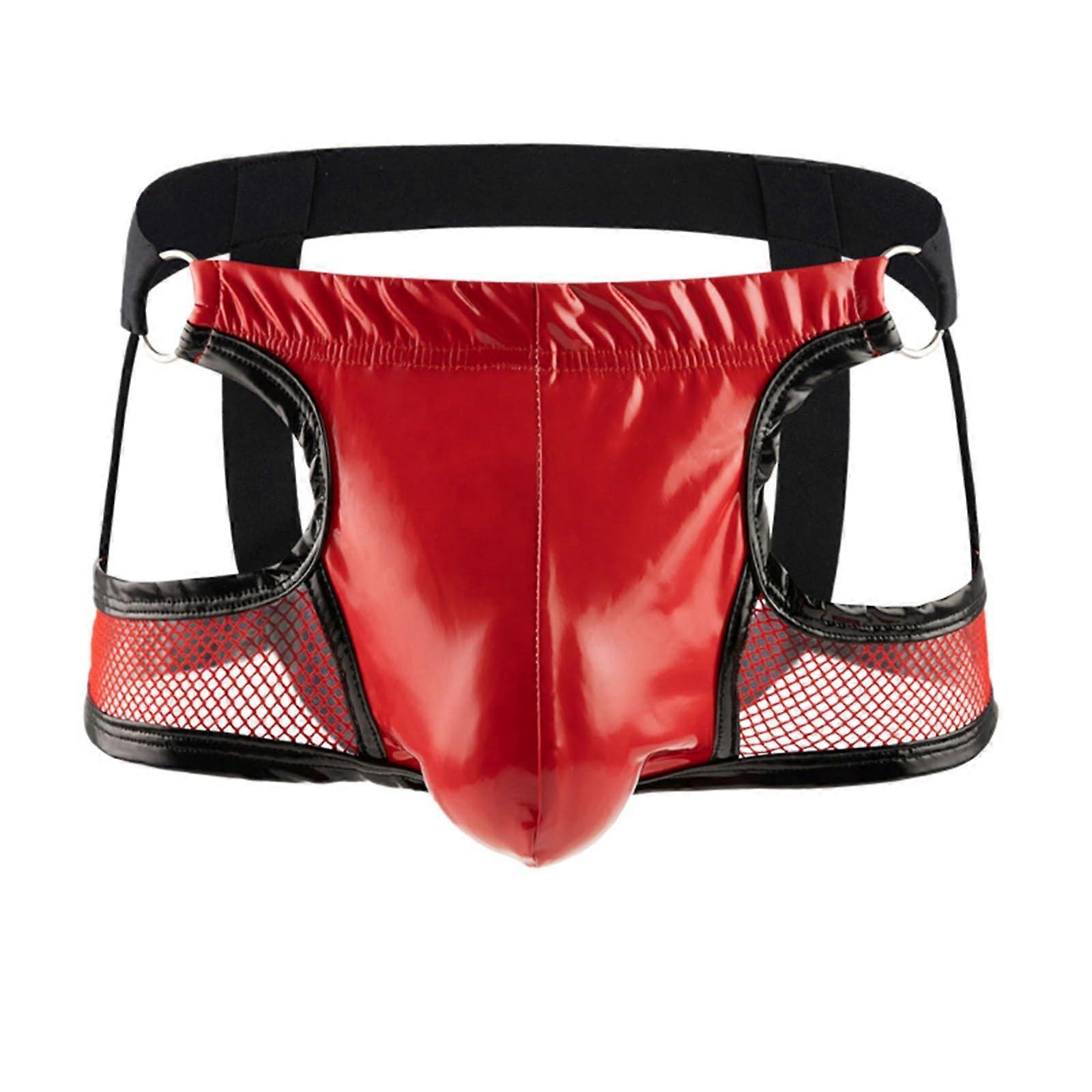 Herren Exotic Unterwaesche T-Form Double Open-Cut Mesh Design Low-Waist Breathable Comfortable Red XXL