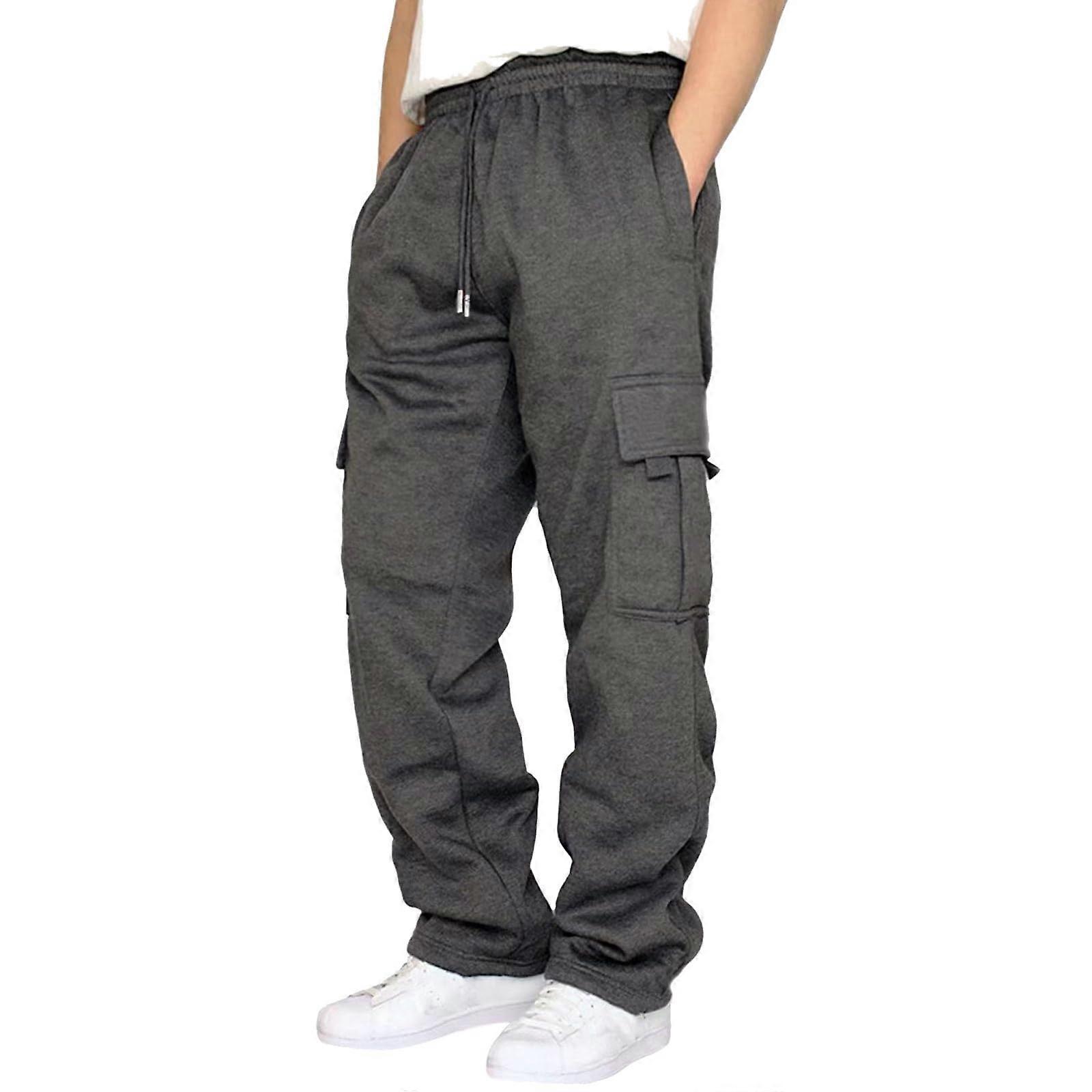 Men's Workout Trousers with Drawstring and Side Pockets Cotton Plain