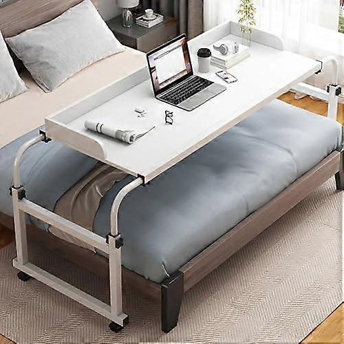 Heightadjustable overbed table with wheels, mobile laptop cart, adjustable tilt stand for computer use, overbed desk.