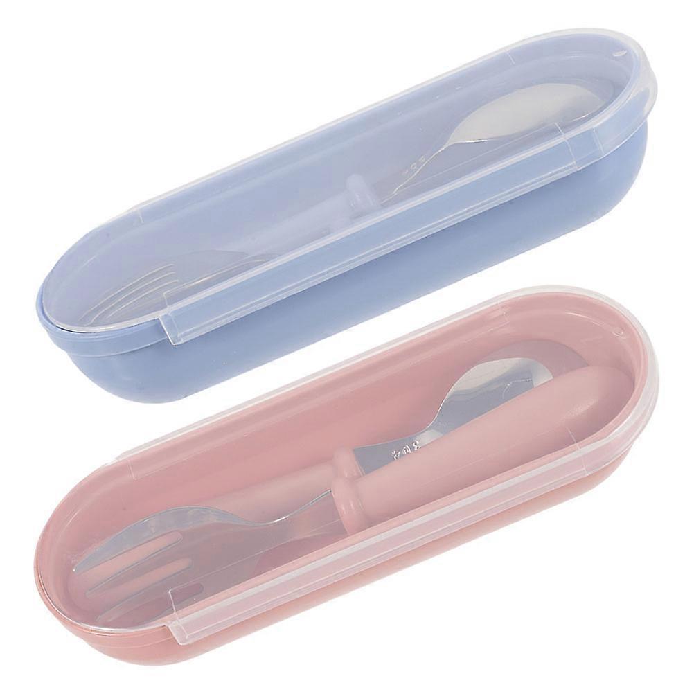 Stainless Steel Spoon Fork Cutlery Set with Plastic Handles – Lightweight Portable Tableware Storage Box Included