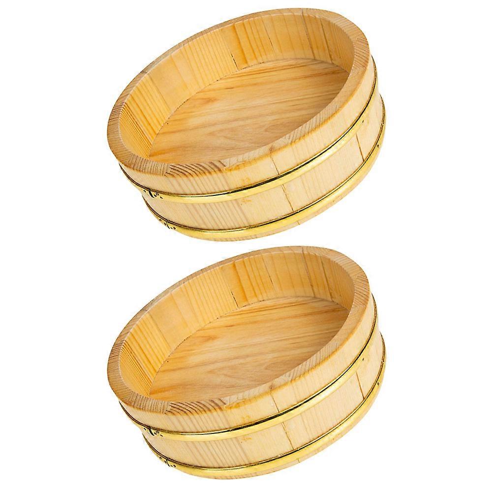 Wooden Sushi Rice Mixing Bowl for Home Use Smooth Basin Wall Khaki 2pcs
