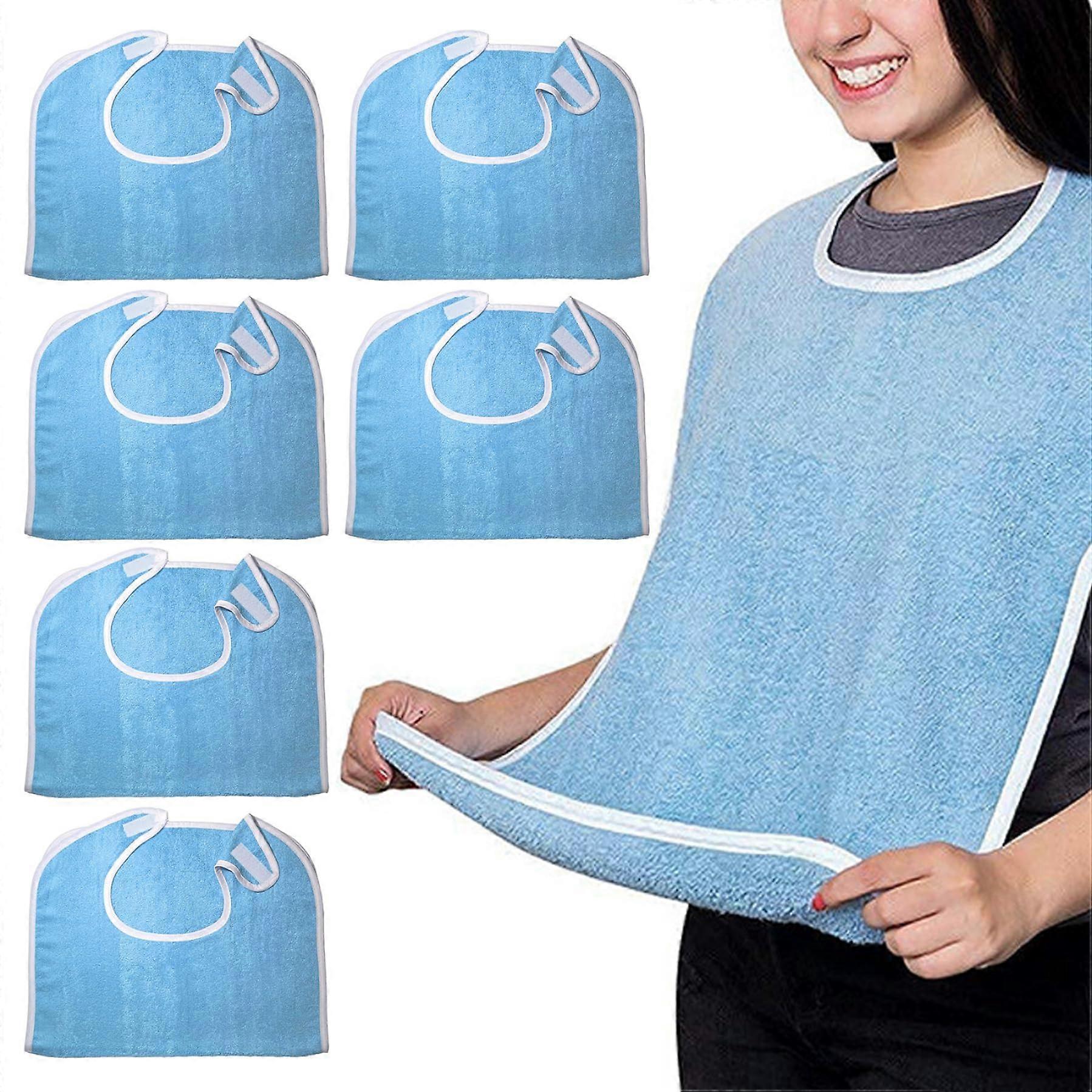 Adult bibs, set of 6 pieces, 45.7 x 74.9 cm, with hanging neck strap for men/women/elderly, washable and reusable, sky blue, polyester dining bibs.