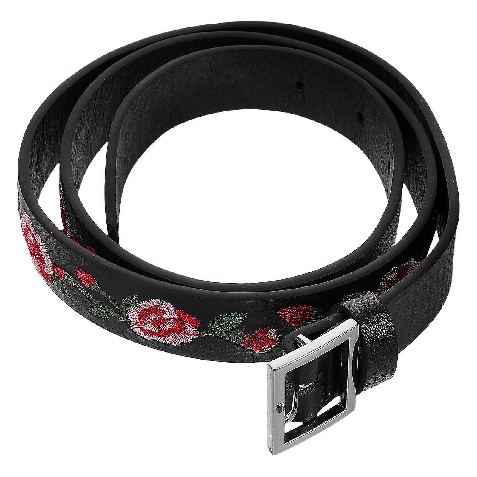Vintage Flower Embroidered PU Belt for Women – Adjustable Waist Tie, Chic Boho Style, Comfortable Fit, Versatile Accessory for Jeans, Skirts
