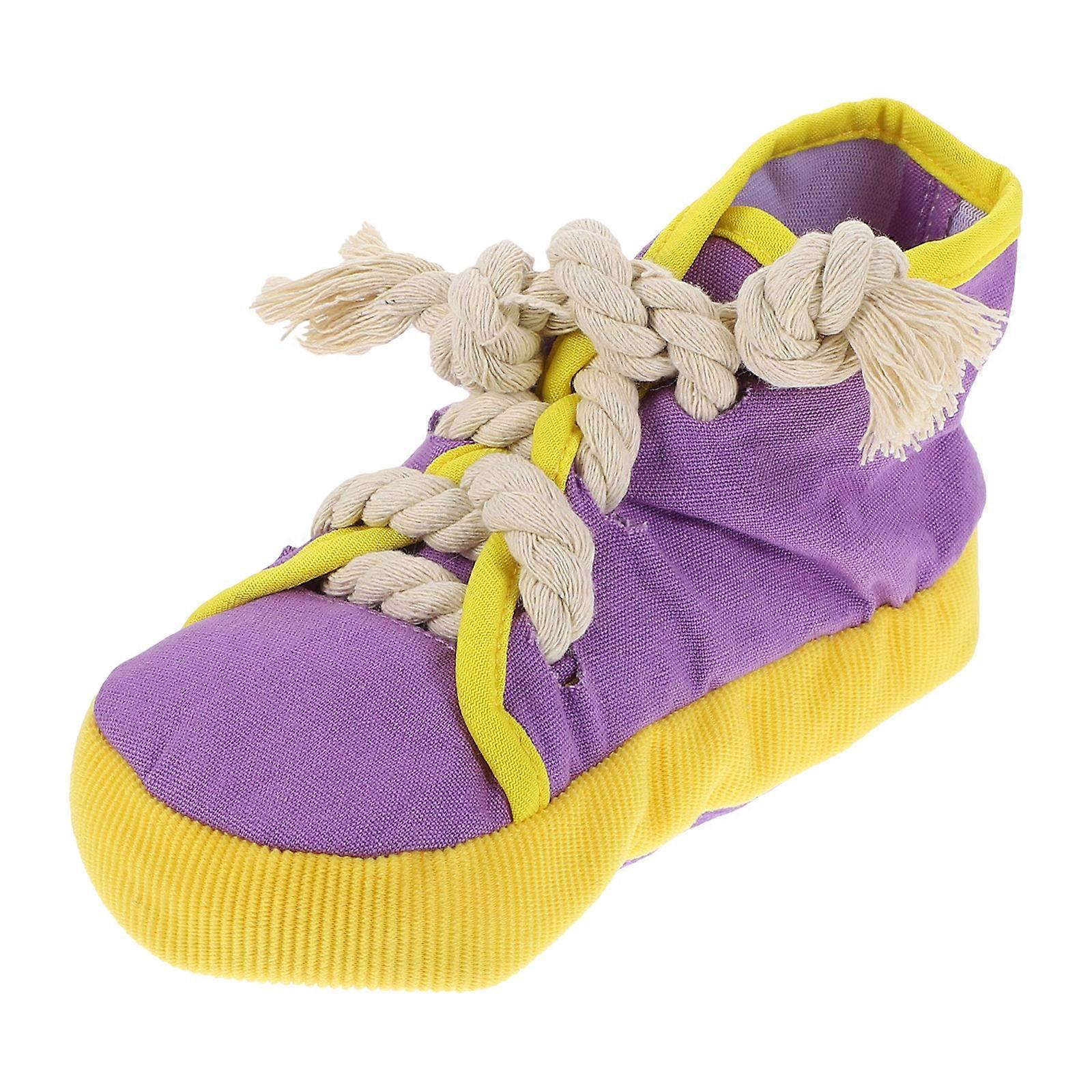 Durable Dog Chew Puppy Shoes for Teeth Grinding & Training Interactive Squeaky Pet Toy for Cats and Dogs – Safe, Non Toxic Purple Canvas to Prevent