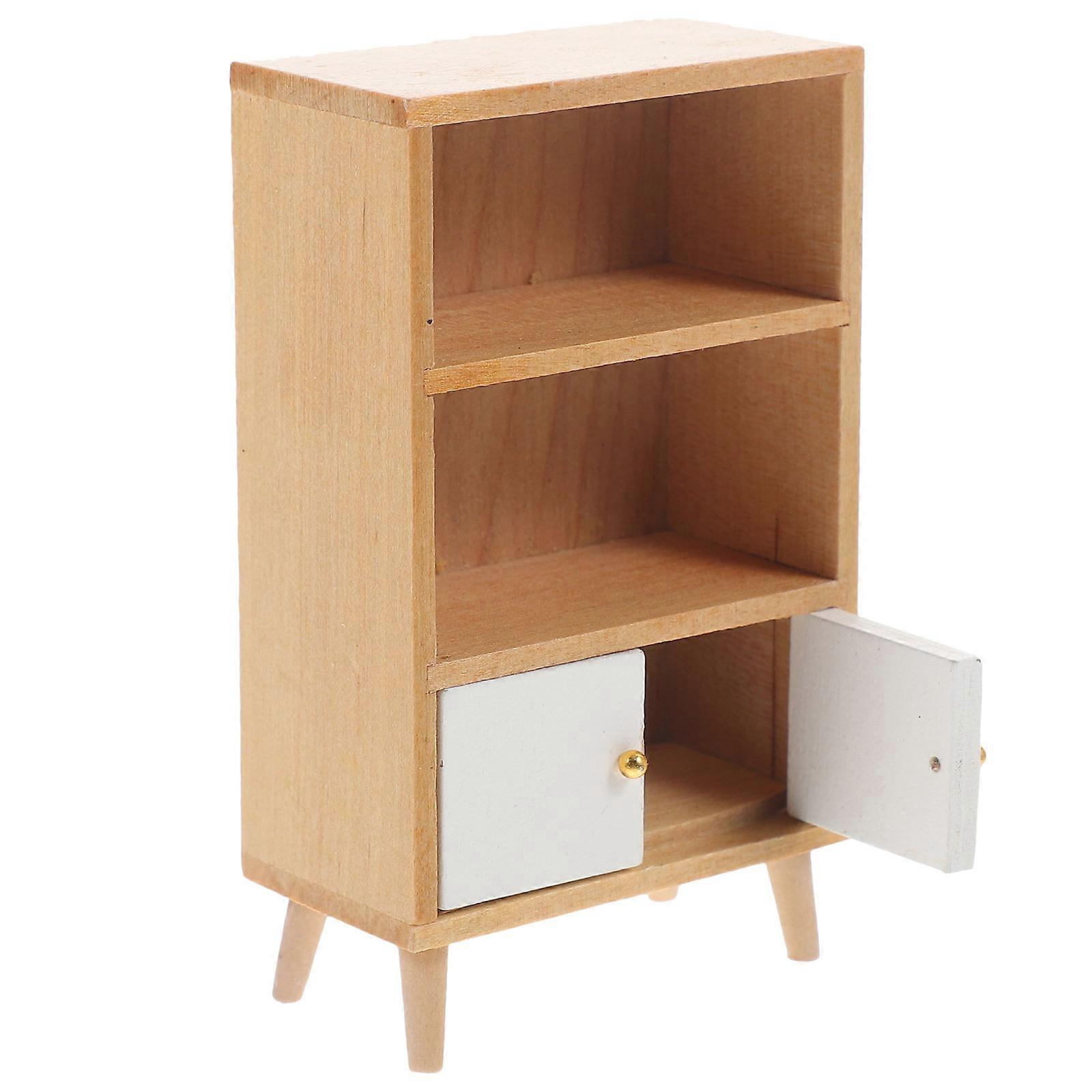 Mini Cabinet Furniture Decoration 1 Set Dollhouse Wooden Book Cabinet Miniature Bookshelf Model