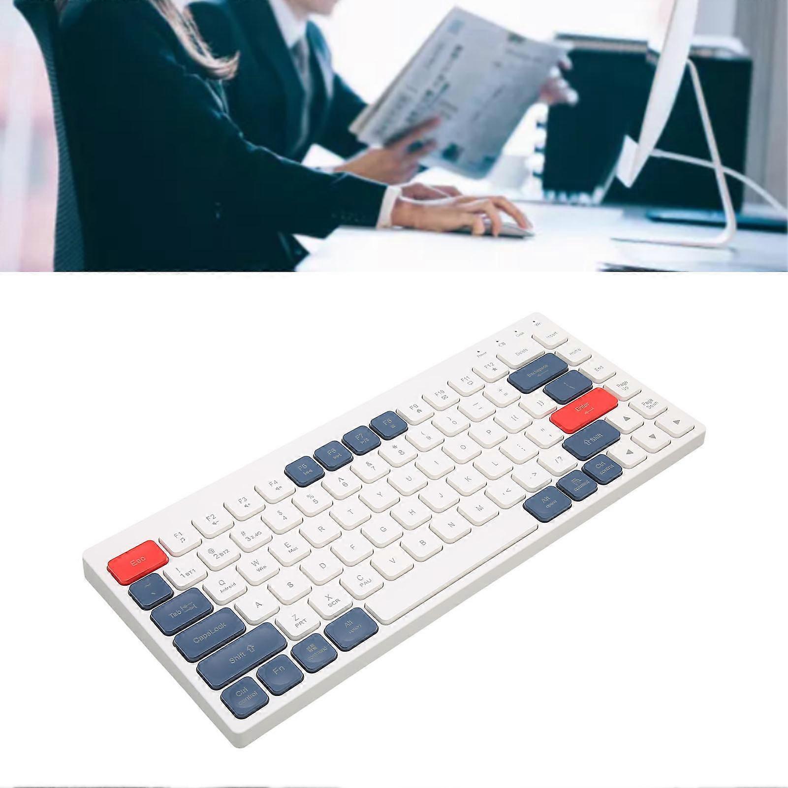 2.4G Wireless Bluetooth Keyboard 84 Keys Type C Interface Waterdrop Keycap Tablet Keyboard for Mobile Phone Desktop White Blue 