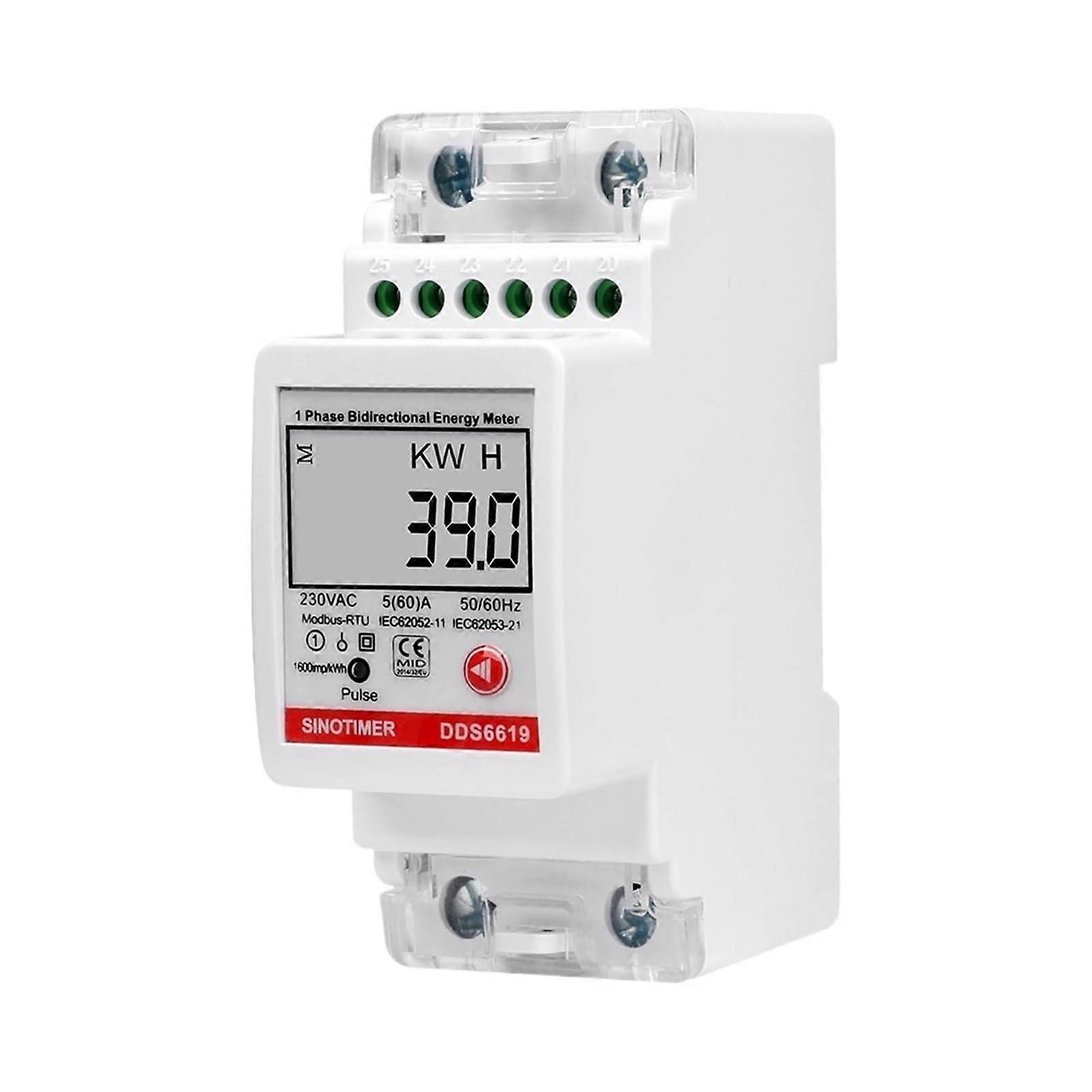 DIN Rail Multifunction Single-Phase Digital Energy Meter 2P RS485 Modbus AC230V White