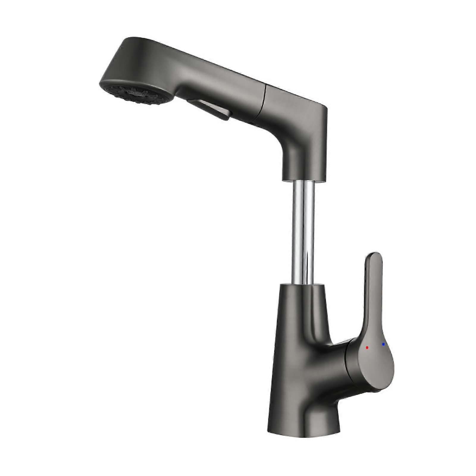 Wallmounted faucet with pulldown spray head, 360° swivel, basin mixer, liftup, single handle, dualmode