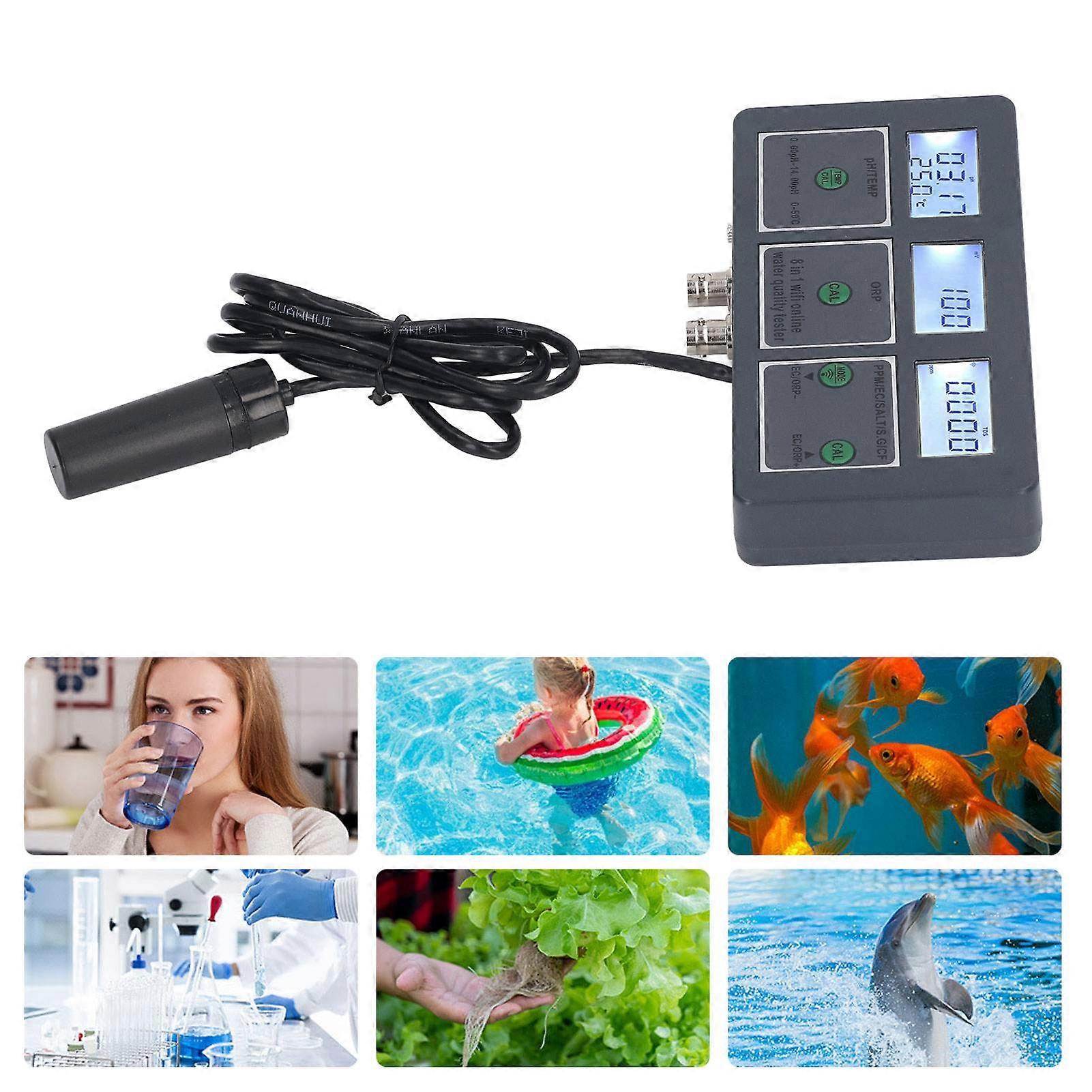 Multi Parameter Water Quality Tester S.G PH EC SALT ORP TDS CF TEMP 8 in 1 Rechargeable Online Monitoring for Aquarium UK Plug 230V 