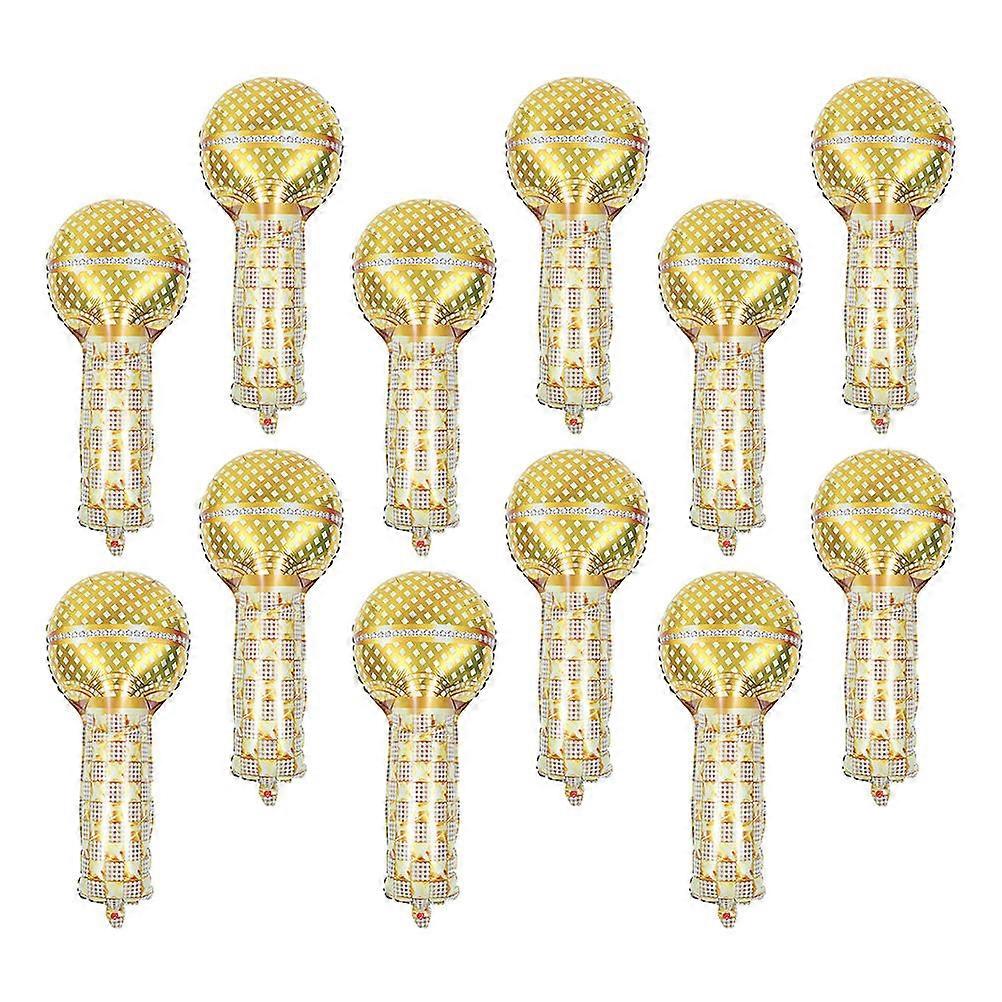 Microphone Shape Balloons 12 Pcs Party Decoration For 90s Retro Theme Events Golden Foil Props