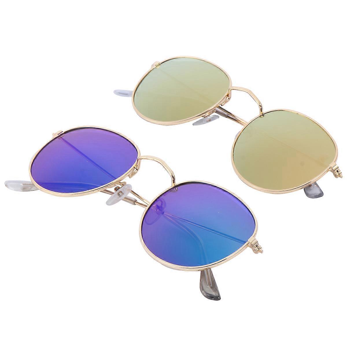 Retro Circular Sunglasses with Assorted Color Film and Metal Frame for Decor 2pcs