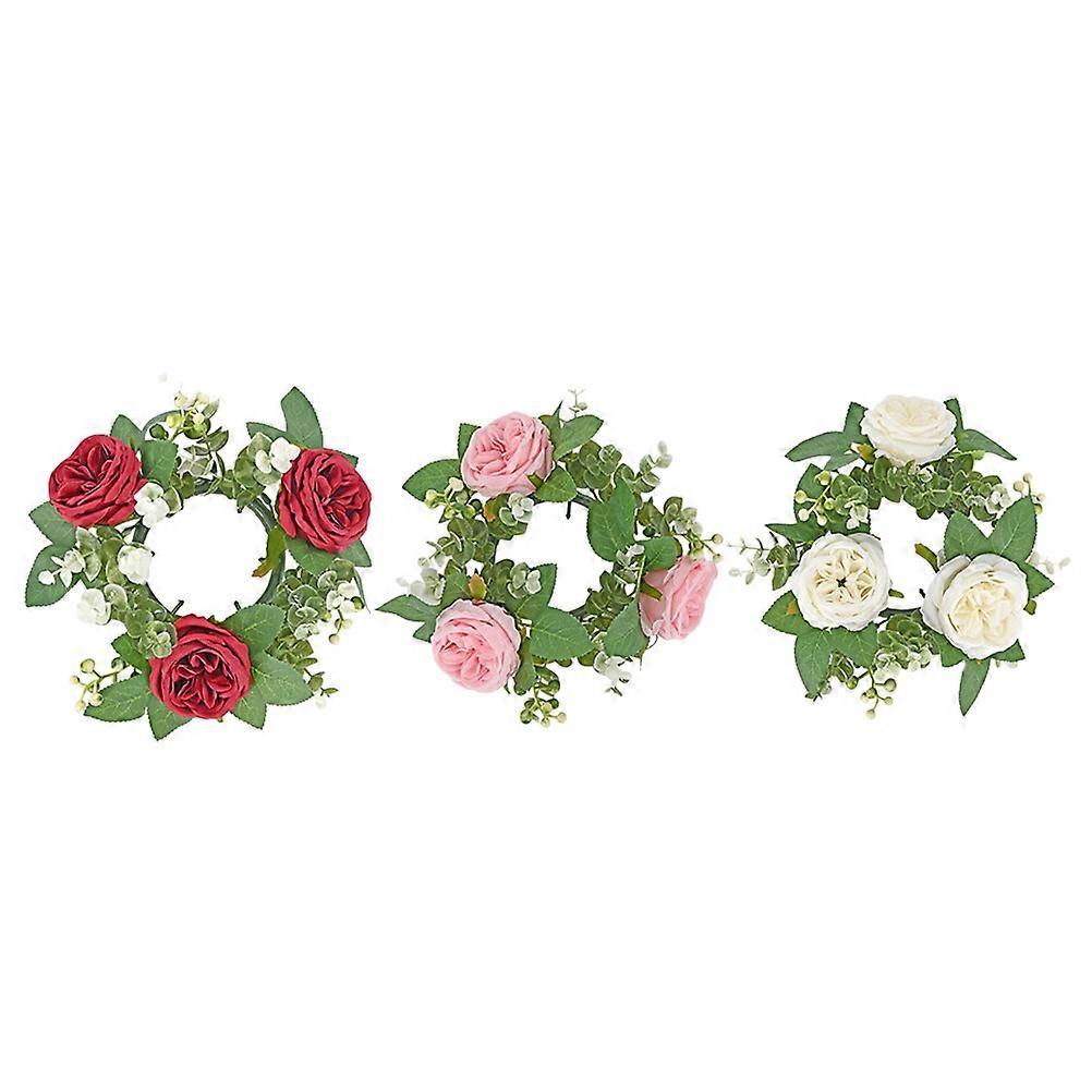Artificial Rose Candle Ring for Wedding Party Decoration with Assorted Colors and Plastic Cloth Material 3pcs