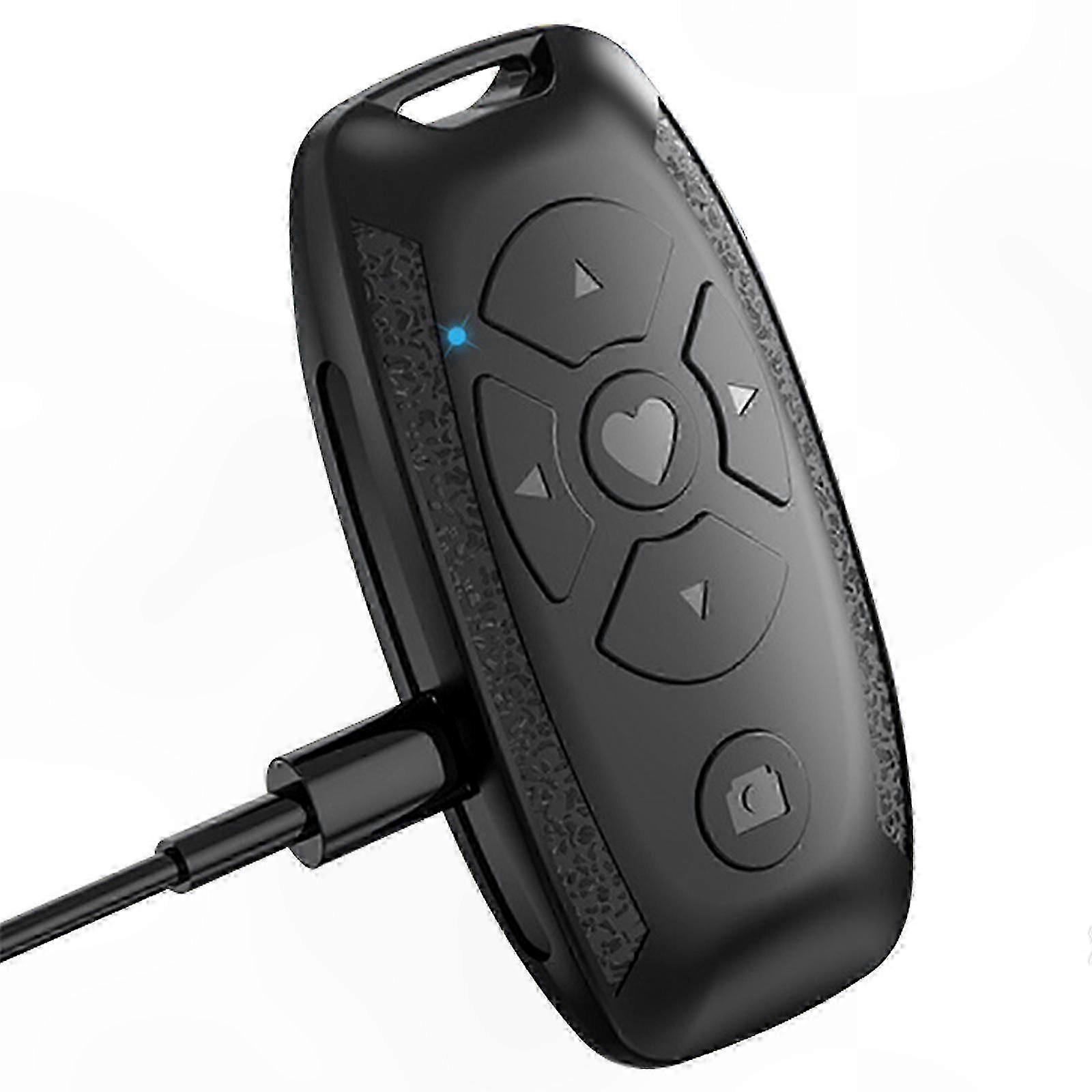 Wireless Bluetooth Remote Control for Selfie and Page Turning - Rechargeable Black Device