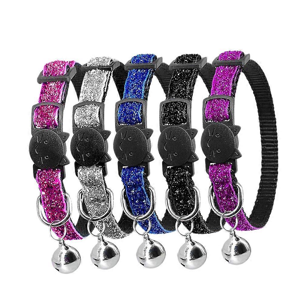 Pet Collar Cat Adjustable Collar with D-Ring and Bells 5Pcs Set